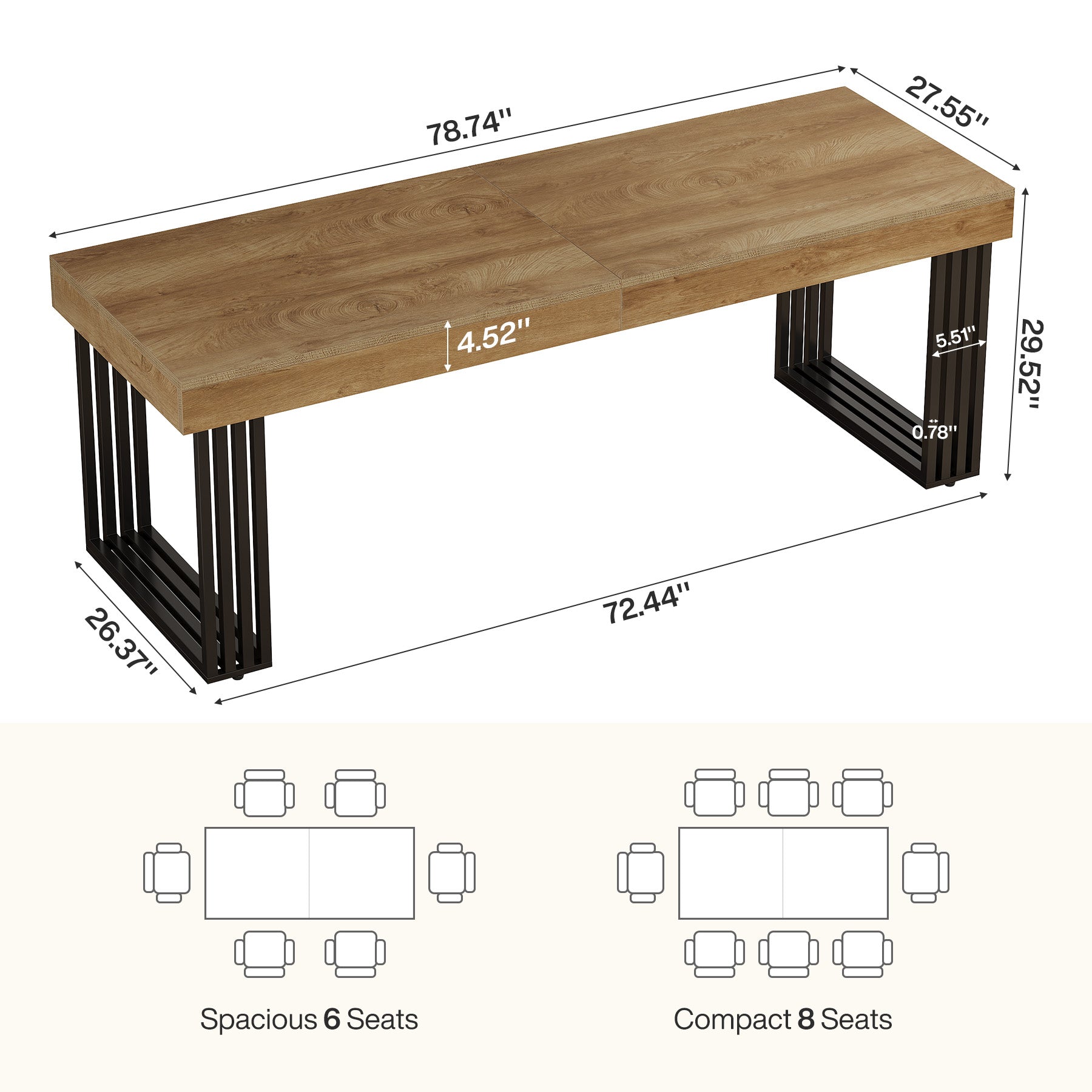 Tribesigns 78.74-Inch Double Computer Desk, 2 Person Office Work Table with Industrial Metal Frame