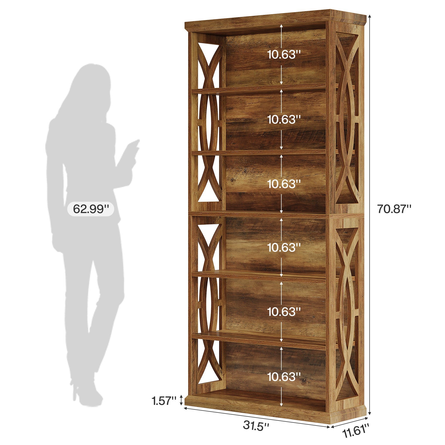 Tribesigns 70.8-Inch Tall Bookshelf, 6-Tier Rustic Wooden Bookcase with Anti-Tipping Kit