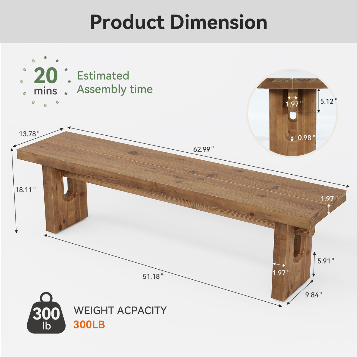 Tribesigns 63-Inch Solid Wood Dining Bench for 3-4, Farmhouse Wooden Bench for Kitchen and Entryway