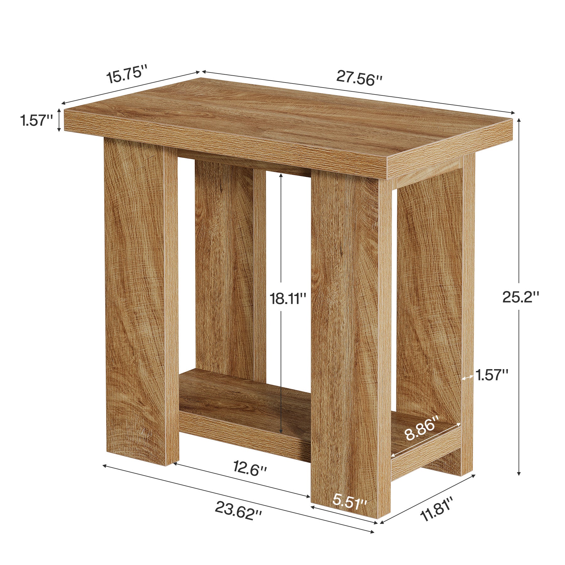 Tribesigns 27.6-Inch Wooden Side Table with 2-Tier Shelf, Farmhouse End Table for Small Spaces