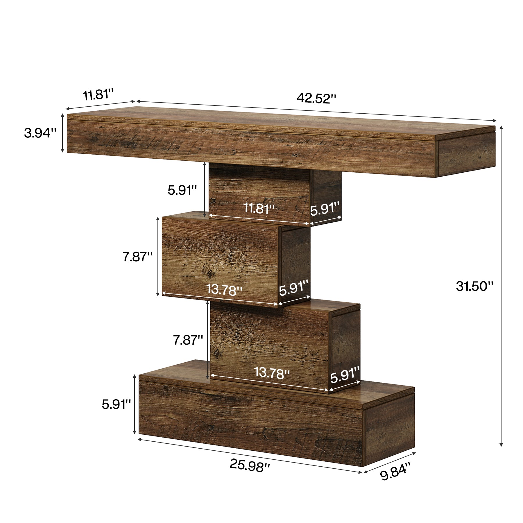 42" Console Table, Wood Sofa Table Accent Table with Geometric Base