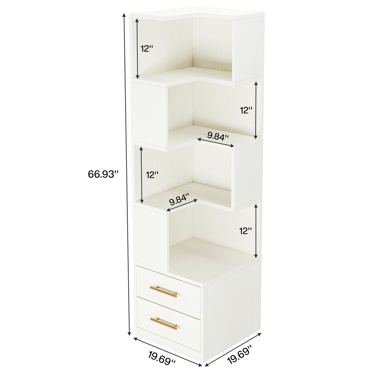 Tribesigns 66.9-Inch Corner Bookshelf with 2 Drawers, 5-Tier L-Shaped Bookcase for Home Office