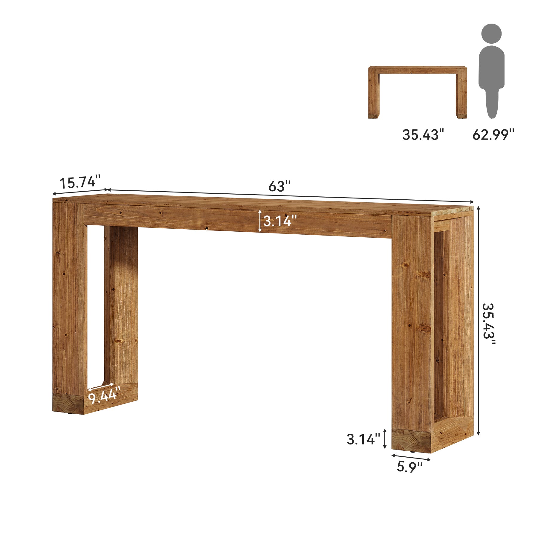 Tribesigns 63-Inch Solid Wood Counter Height Bar Table, Narrow Pub Dining Table for Kitchen and Home Bar