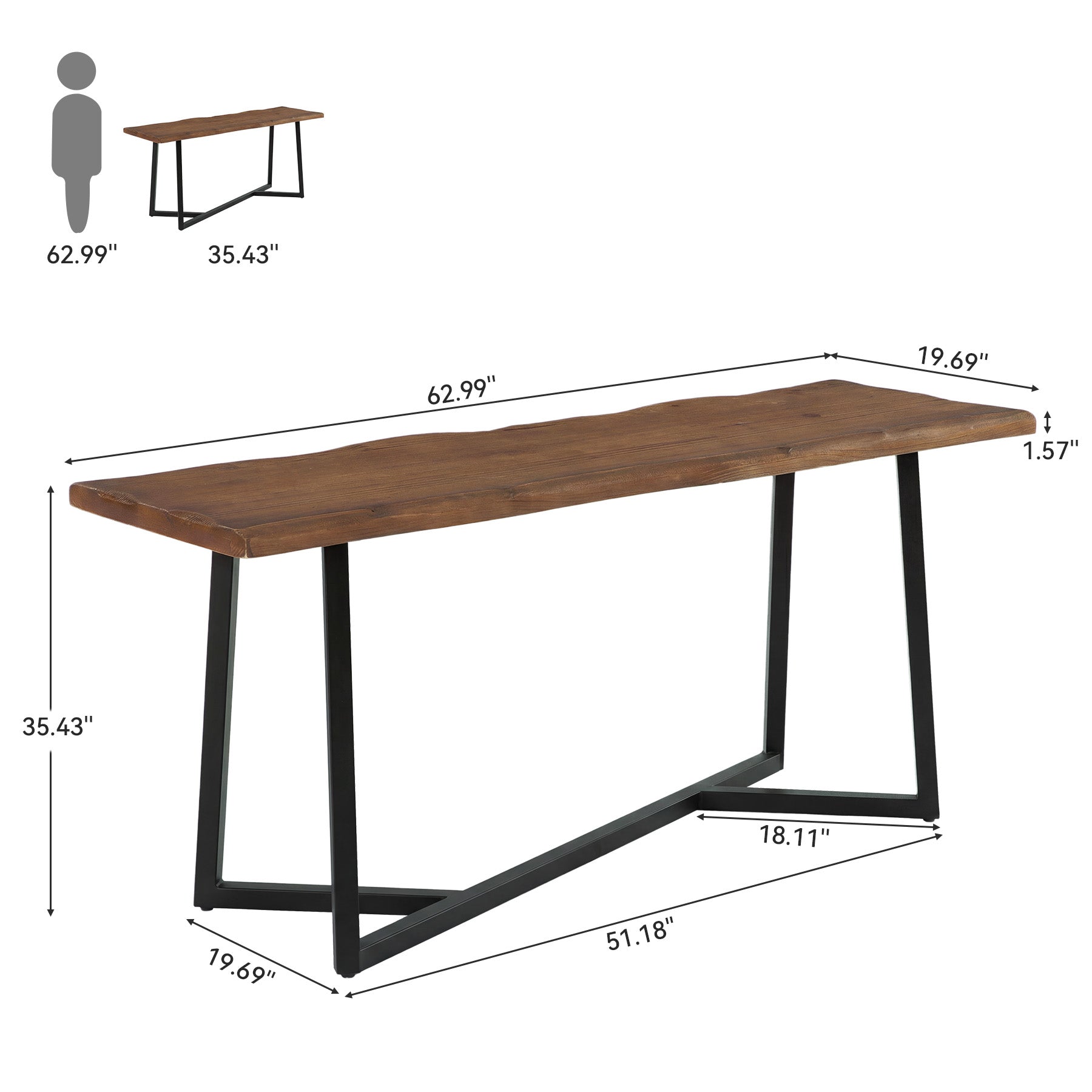 Tribesigns 63-Inch Solid Wood Bar Table with Metal Frame, Counter Height Pub Table for Kitchen