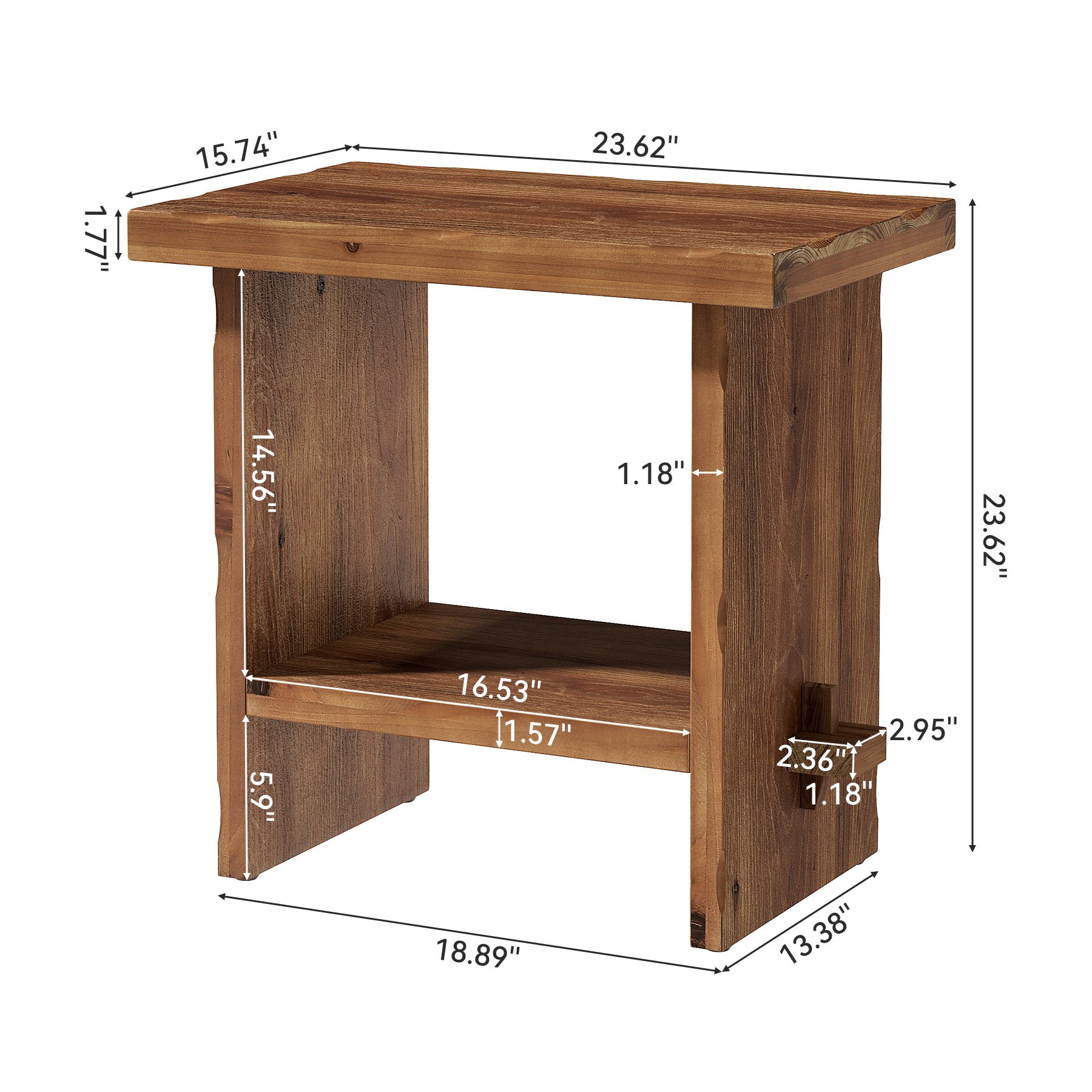 Tribesigns 23.62 Inch Solid Wood Side Table with 2-Tier Storage, Farmhouse End Table for Bedroom