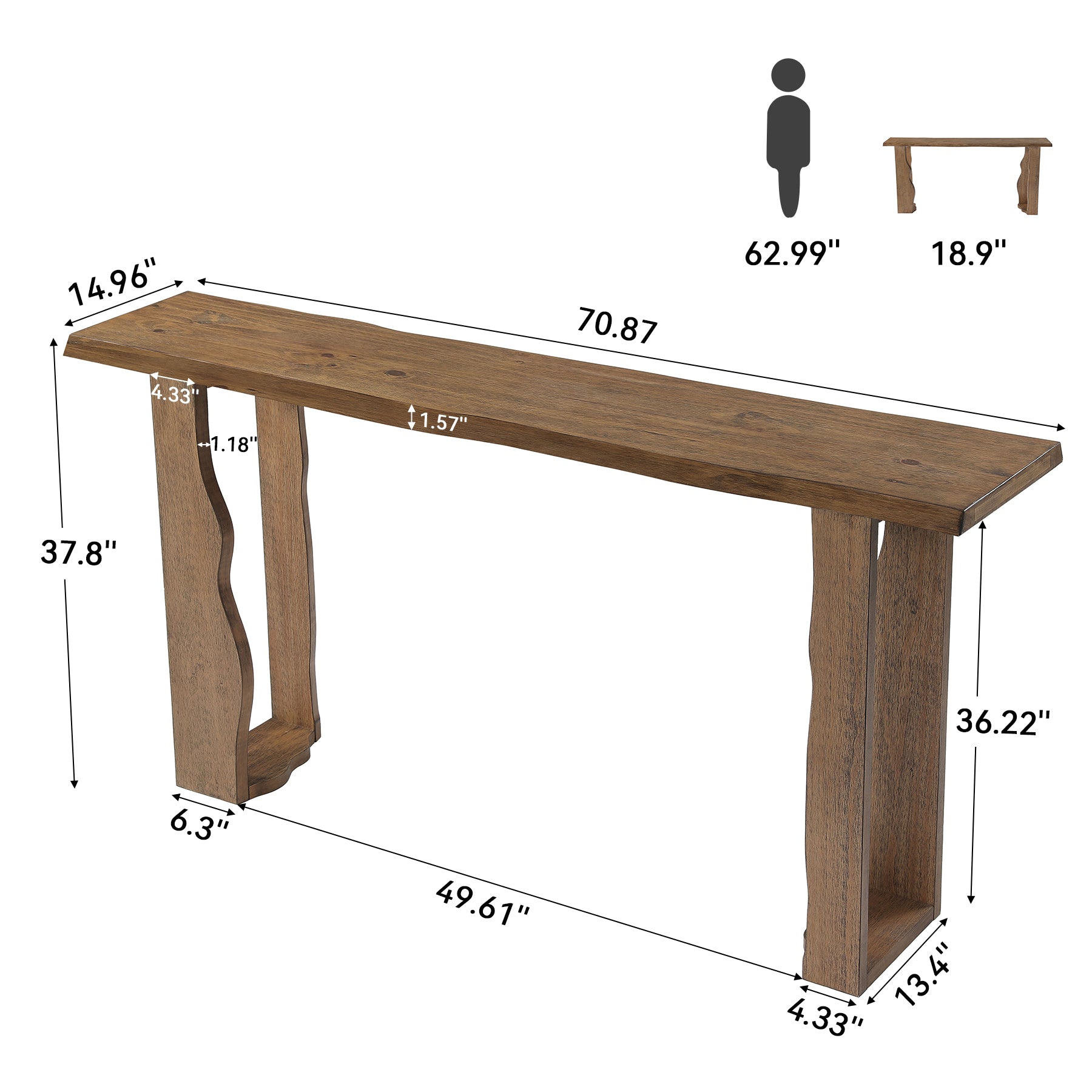Tribesigns 70.9-Inch Solid Wood Bar Table, Extra Long Counter Height Pub Table with Wave Legs