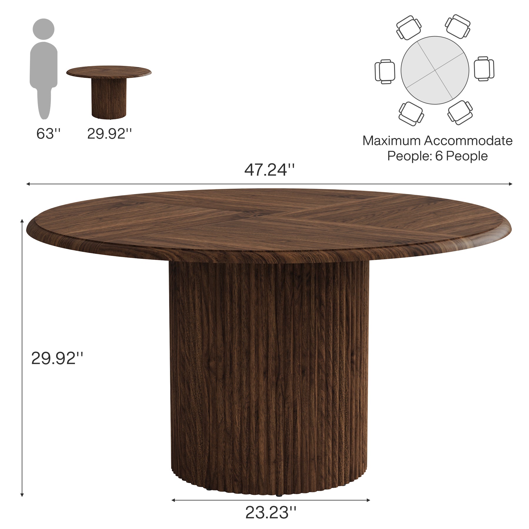 Modern Round Dining Table, 47-Inch 4-Seater with Metal Base