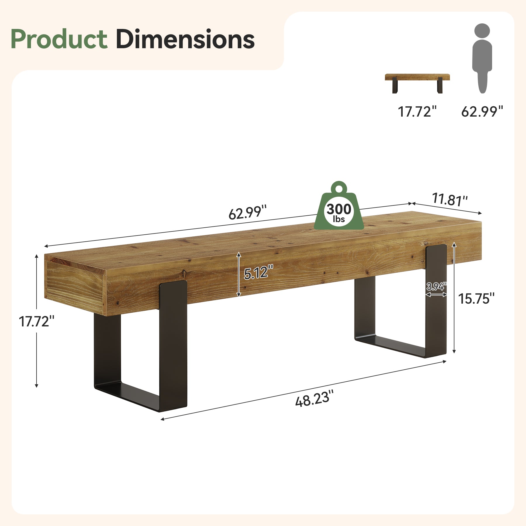 Tribesigns 63-Inch Solid Wood Entryway Bench, Farmhouse Shoe Bench with Metal Legs for Hallway