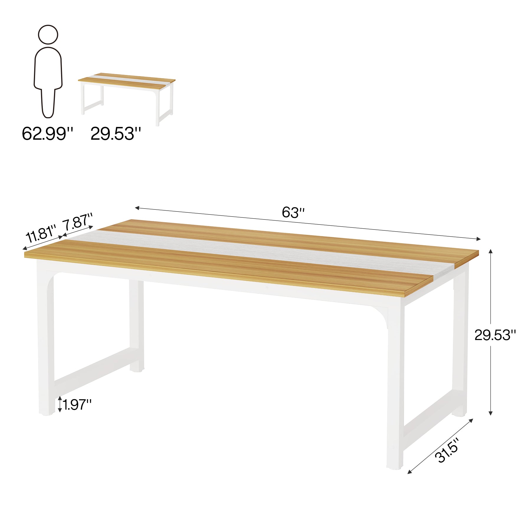 63 x 31.5 Inch Modern Large Desk, Office Writing Workstation in Rustic and Black