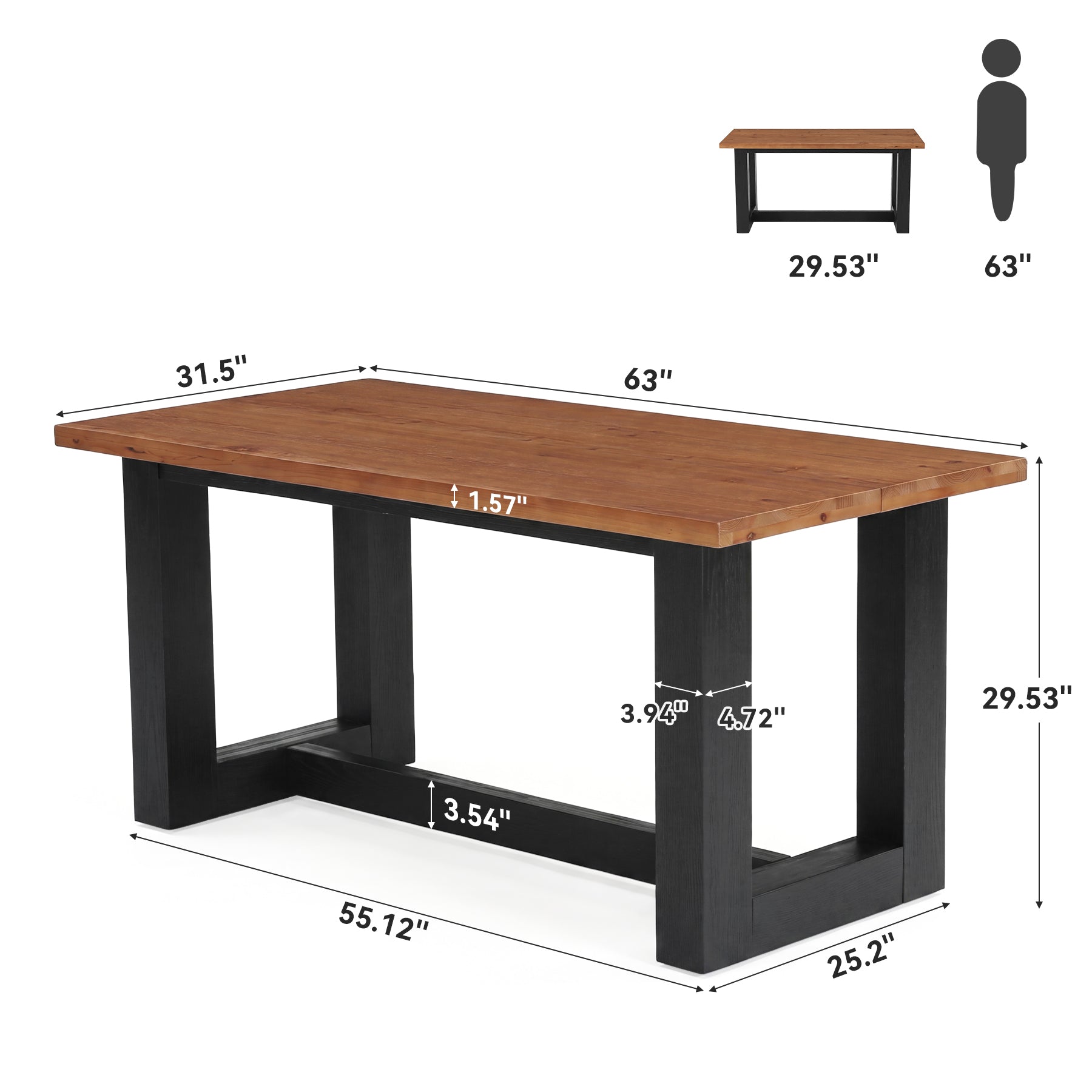 Tribesigns 63 Inch Solid Wood Dining Table for 6, Farmhouse Kitchen Table with U-Shaped Legs