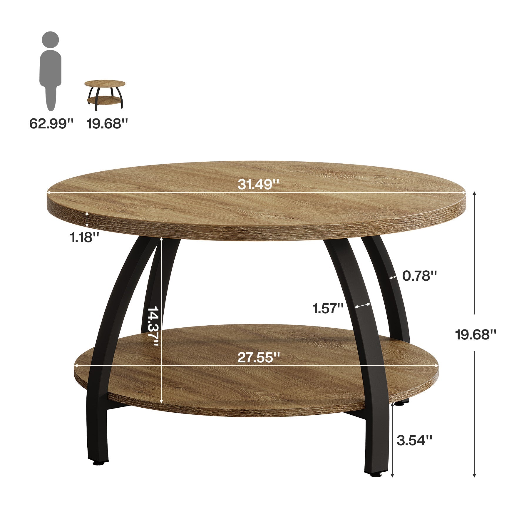 Tribesigns 31.5 Inch Round Coffee Table with 2-Tier Storage Shelves, Center Cocktail Table for Living Room