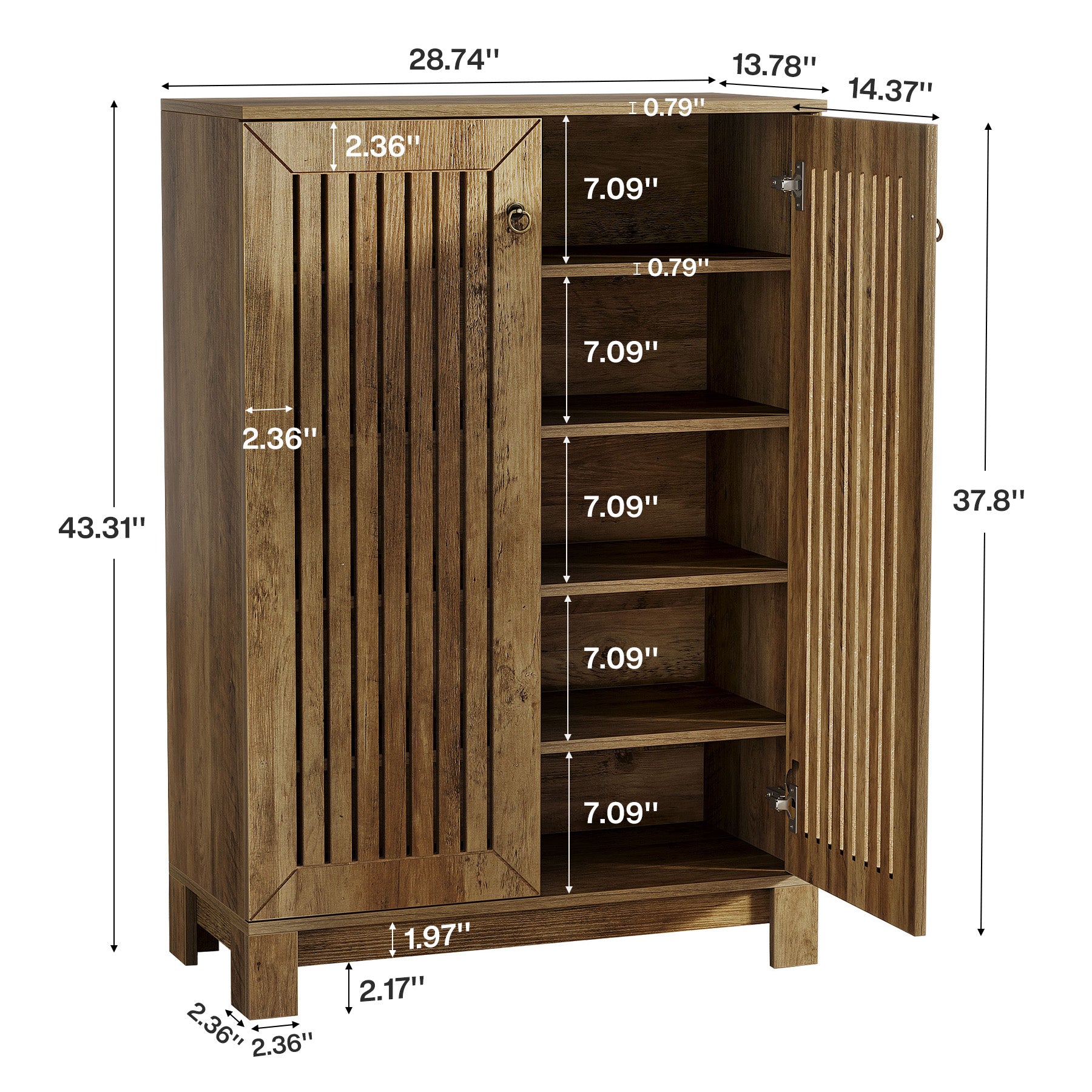 Tribesigns 43.3-Inch Shoe Cabinet with 5-Tier Storage, Wooden Entryway Organizer for Up to 24 Pairs