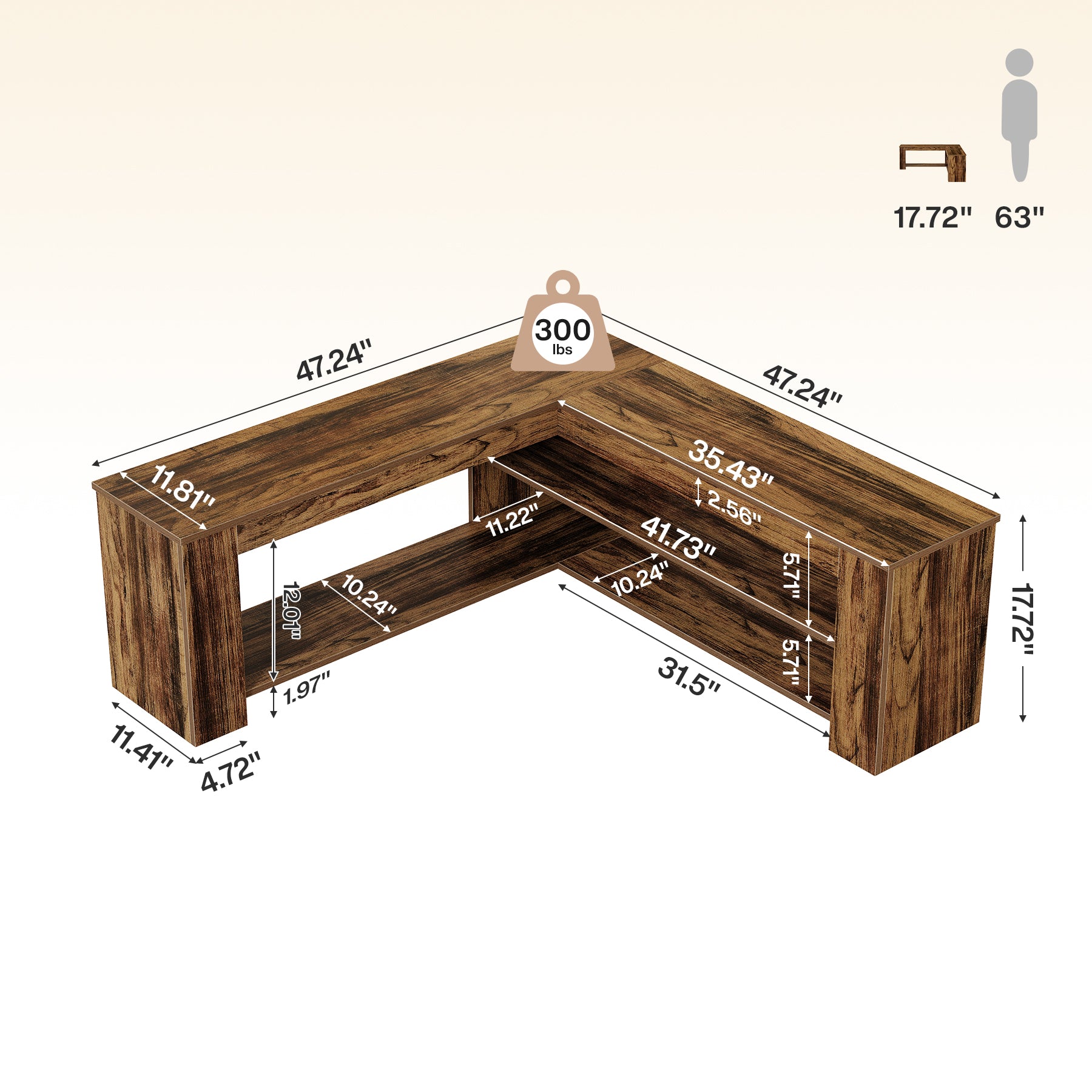 47.24 Inch L Shaped Storage Bench, Corner Entryway Shoe Bench with 2 Tier Rack for Home Foyer