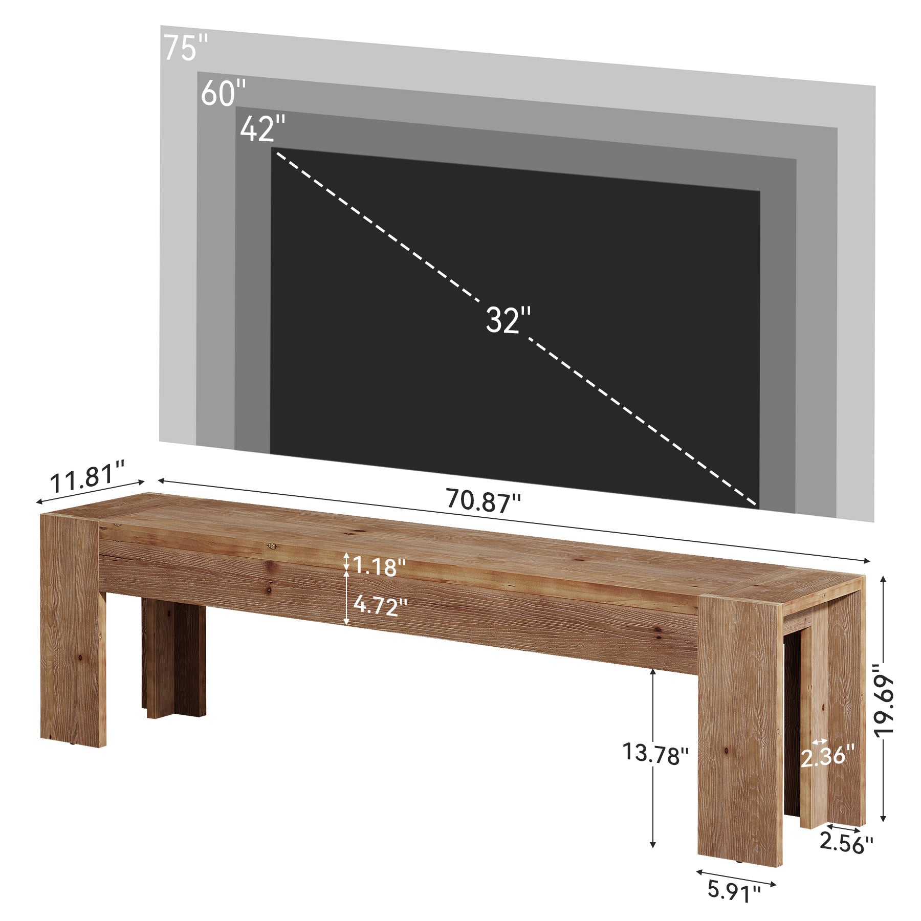 Tribesigns 70.87-Inch Solid Wood TV Stand, Extra Long Farmhouse Entertainment Center for Living Room