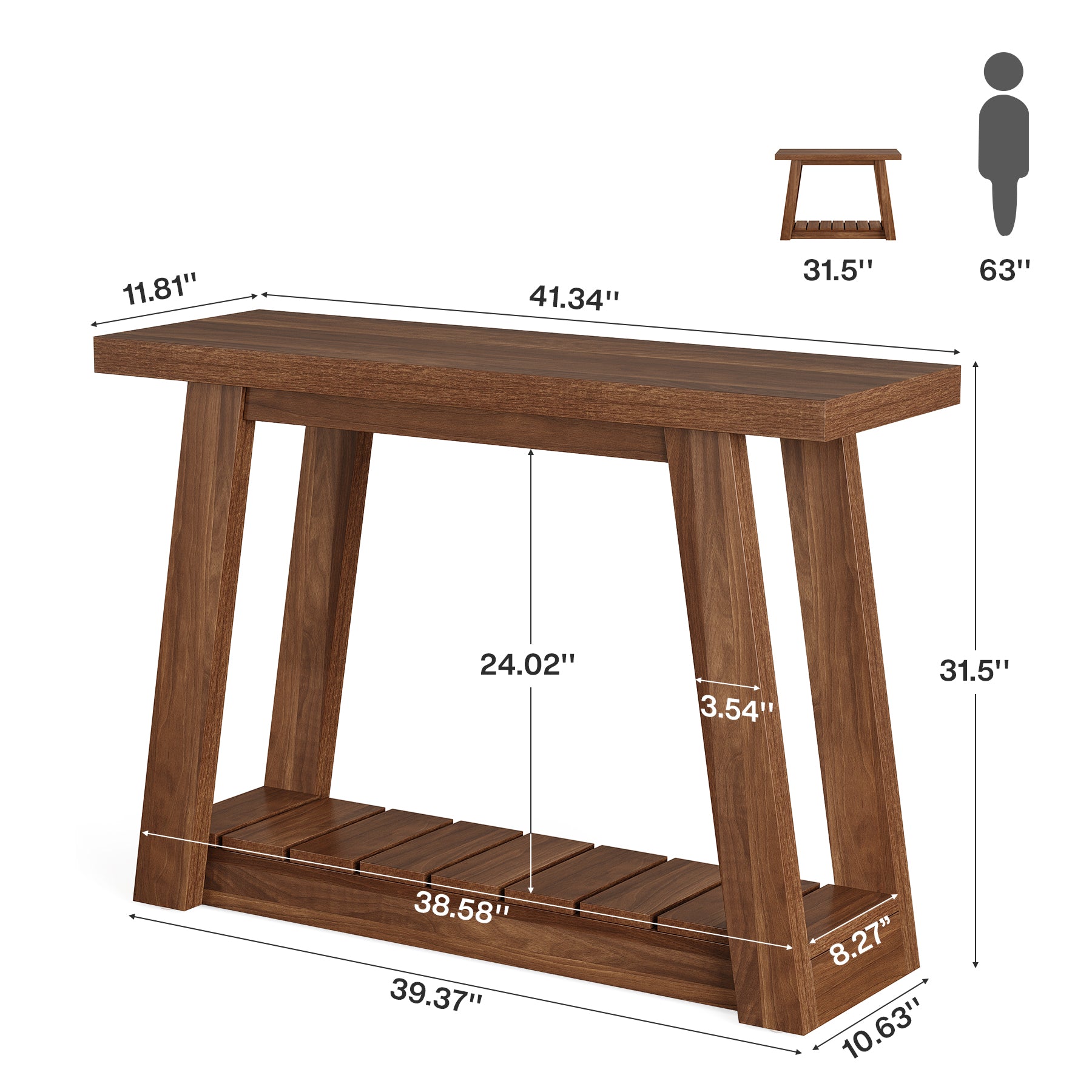 Tribesigns 41.3-Inch 2-Tier Wood Console Table, Narrow Entryway Storage Sofa Table with Open Shelves for Living Room and Hallway