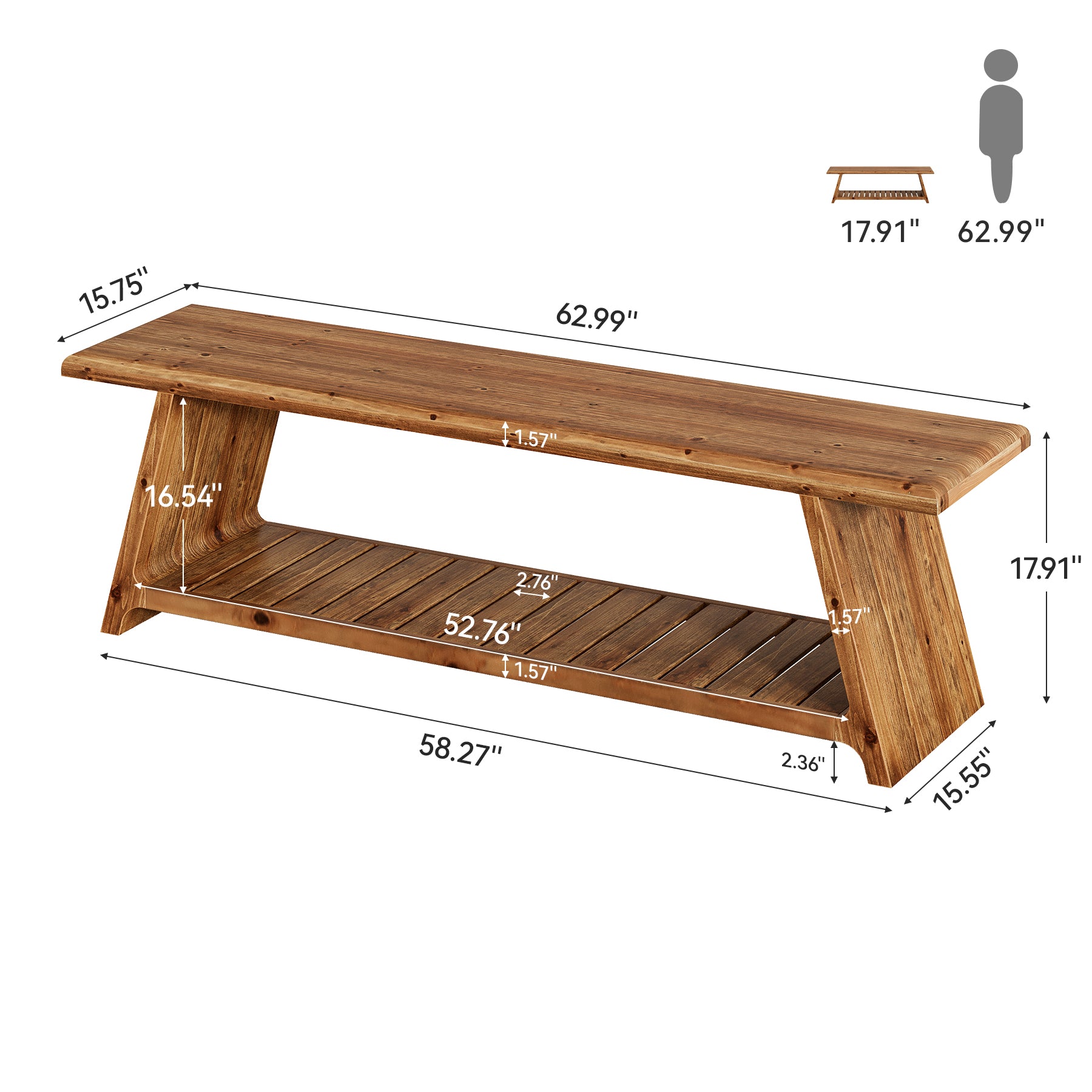 Tribesigns 63-Inch Solid Wood Entryway Bench with Lower Shoe Storage Shelf, Farmhouse End of Bed Bench for Hallway