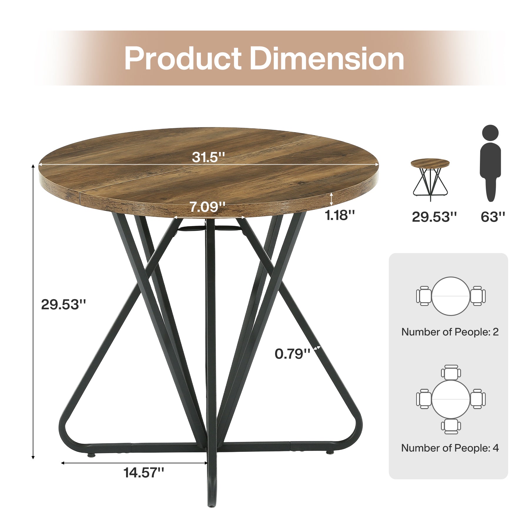 Tribesigns 31.5-Inch Round Dining Table with Geometric Metal Base, Small Kitchen Table for 2-3 People