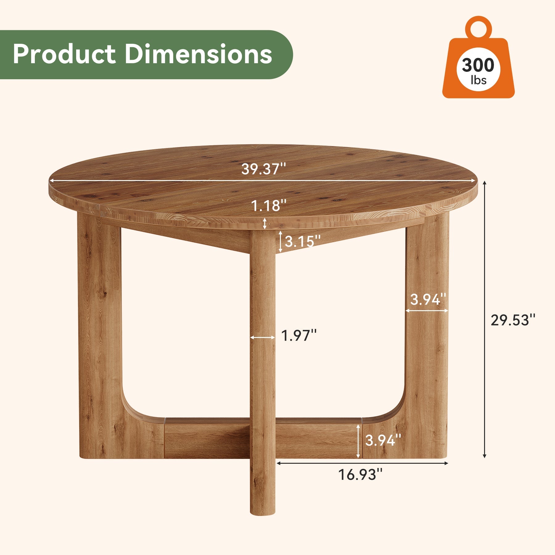 39.4-Inch Round Solid Wood Conference Table with Cross Base, Meeting Table for Office