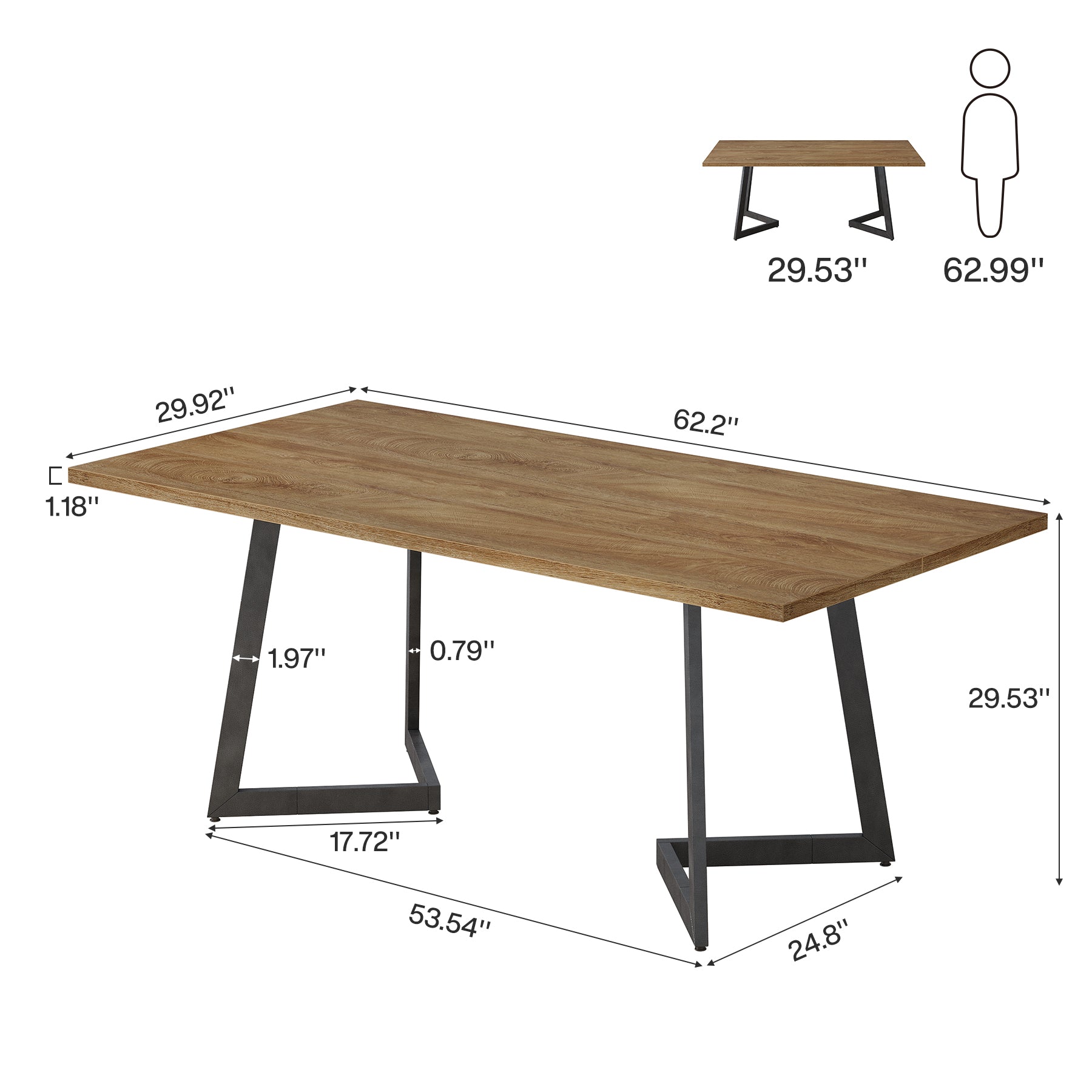 Tribesigns 62.2-Inch Industrial Executive Desk with V-Shaped Metal Legs, Large Computer Writing Desk for Home Office and Study Room