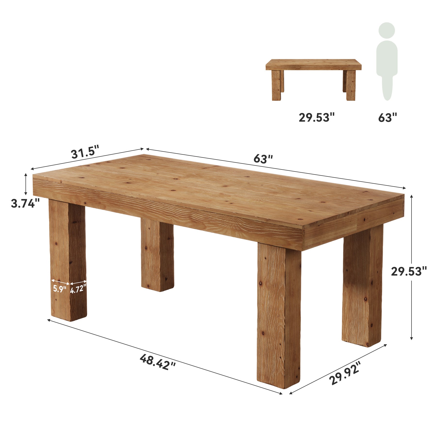 Tribesigns 63-Inch Solid Wood Kitchen Table for 4-6 People, Farmhouse Dining Table with Thick Tabletop