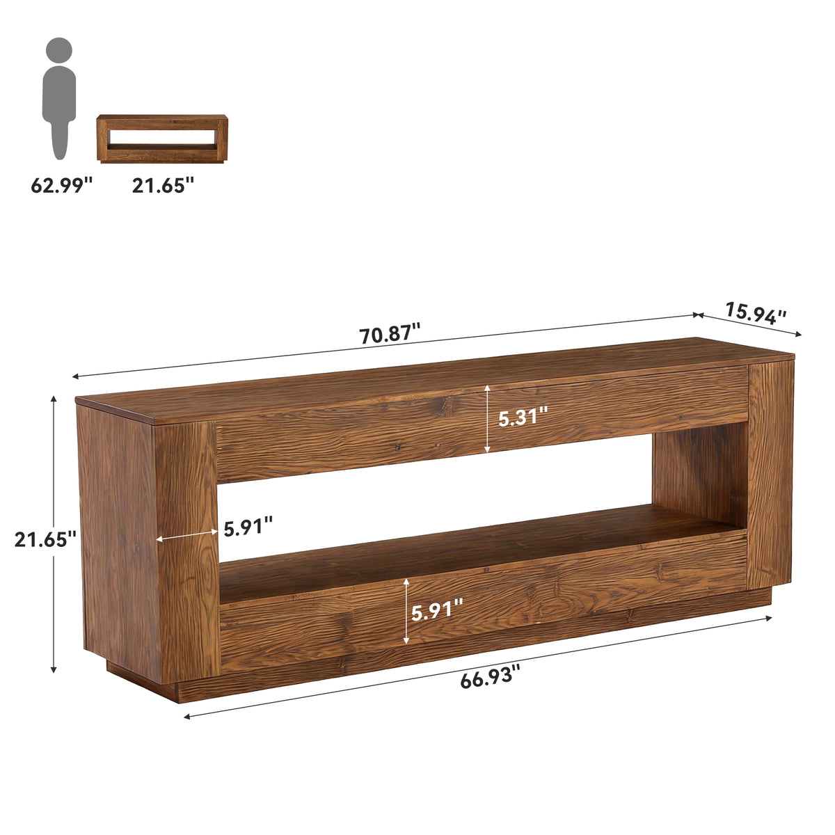 Tribesigns 70.86 Inch Solid Wood TV Stand with 2-Tier Storage Shelf, Extra Long Media Console for Living Room