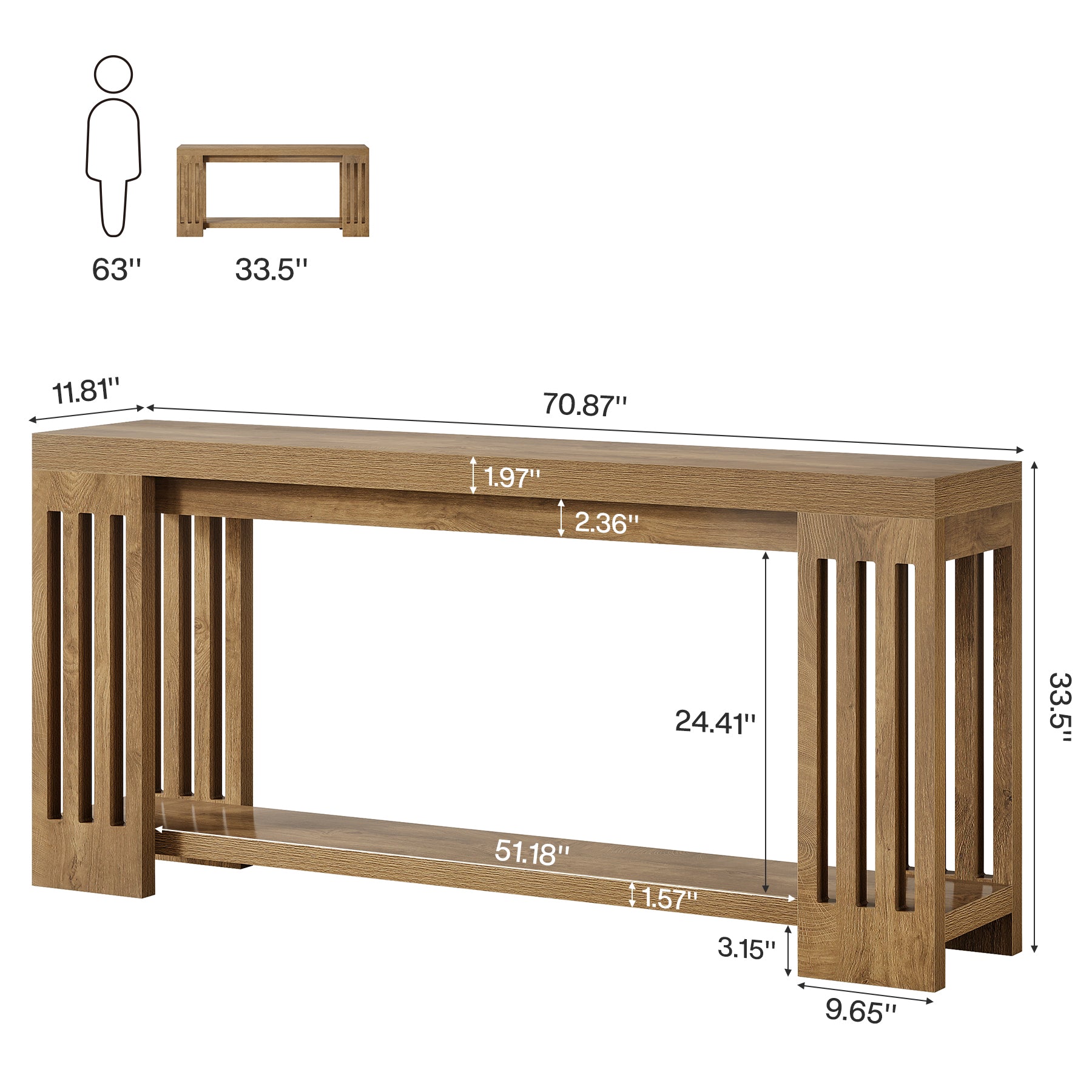 Tribesigns 70.9-Inch Farmhouse Console Table with Vertical Stripe Legs, 2-Tier Sofa Table for Living Room