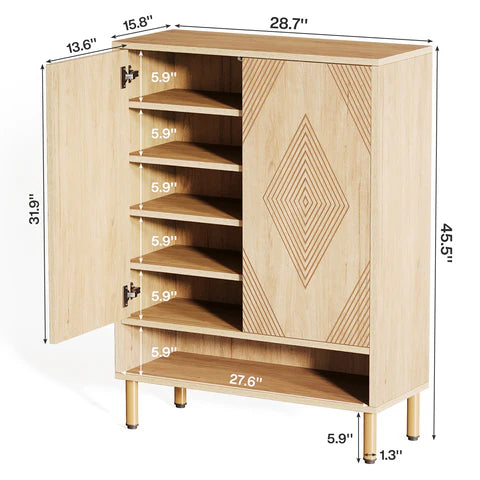 45" Wooden Shoe Cabinet - Adjustable Shelf Organizer