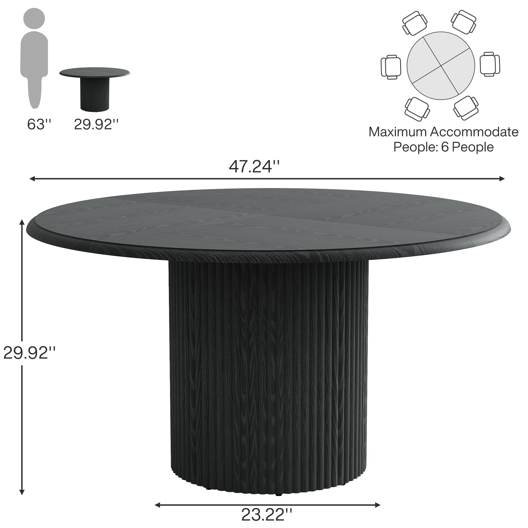 Modern Round Dining Table, 47-Inch 4-Seater with Metal Base