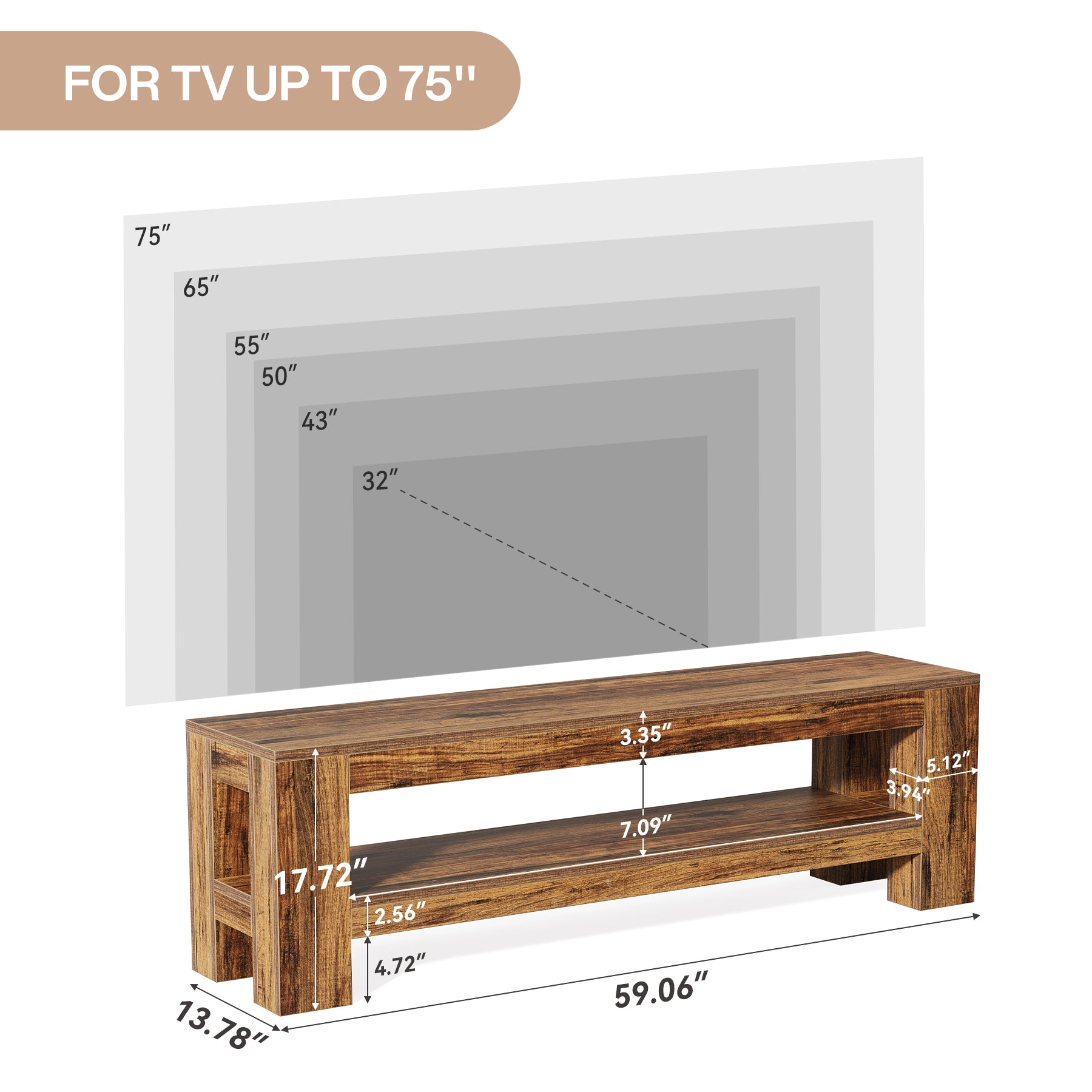 Tribesigns 59" TV Stand, Rustic Media Console with Shelf for Living Room