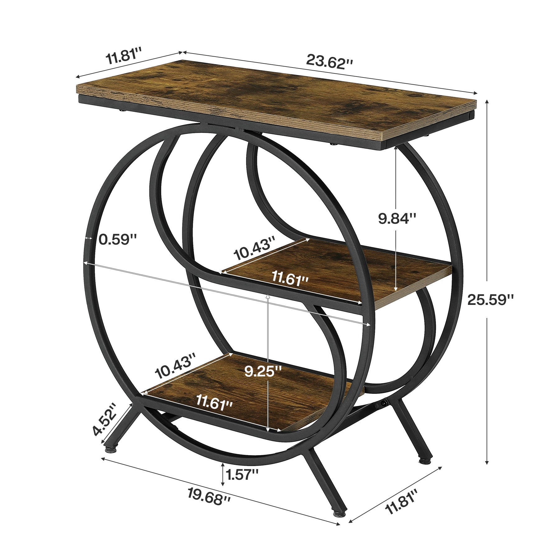 3-Tier Industrial End Table with Shelves, Rustic Side Table Nightstand