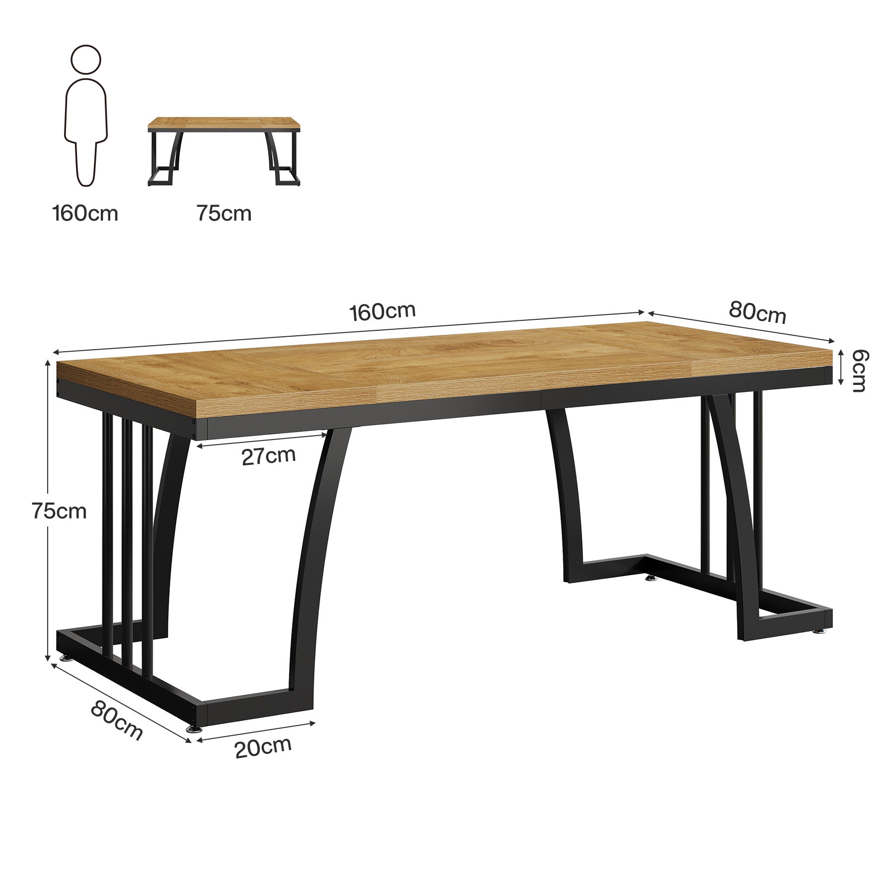 63-Inch Executive Desk with Deep Worktop and Metal Frame, Large Industrial Computer Desk for Home Office