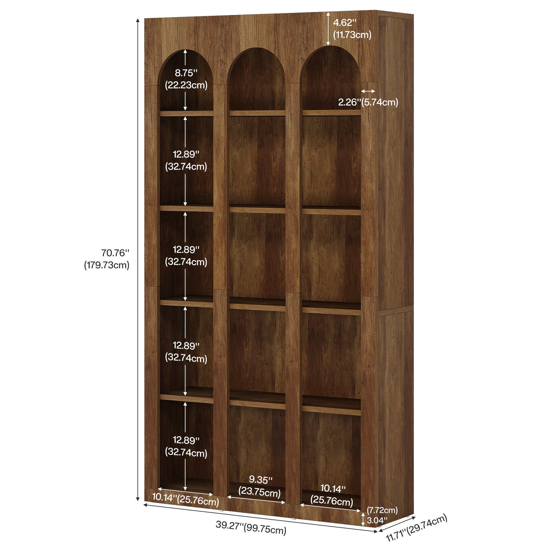Tribesigns 70.87-Inch 5-Tier Arched Bookcase, Mid Century Modern Tall Bookshelf with Open Shelves for Home Office