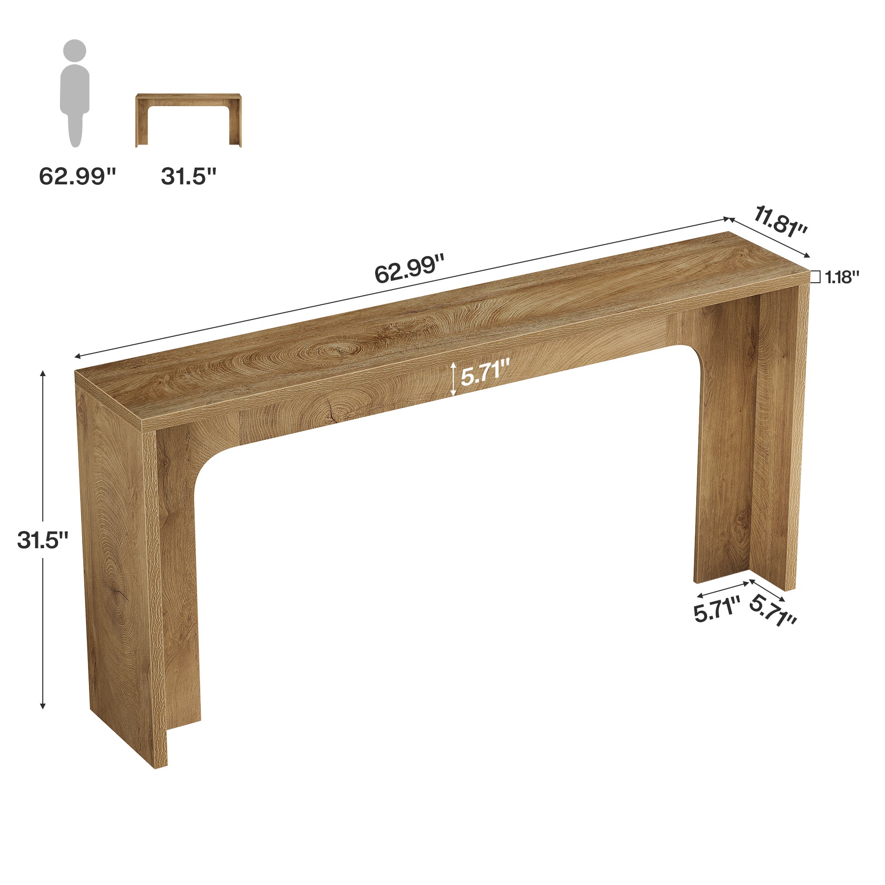 63-Inch Narrow Console Table, Minimalist Wood Entryway Table with Sturdy Base