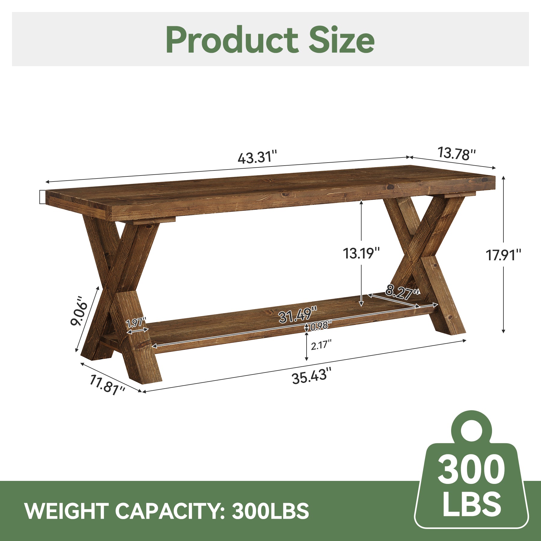 Tribesigns 43.3-Inch Solid Wood Entryway Bench with Storage Shelf and X-Shaped Legs, Farmhouse Shoe Bench for Hallway and Living Room