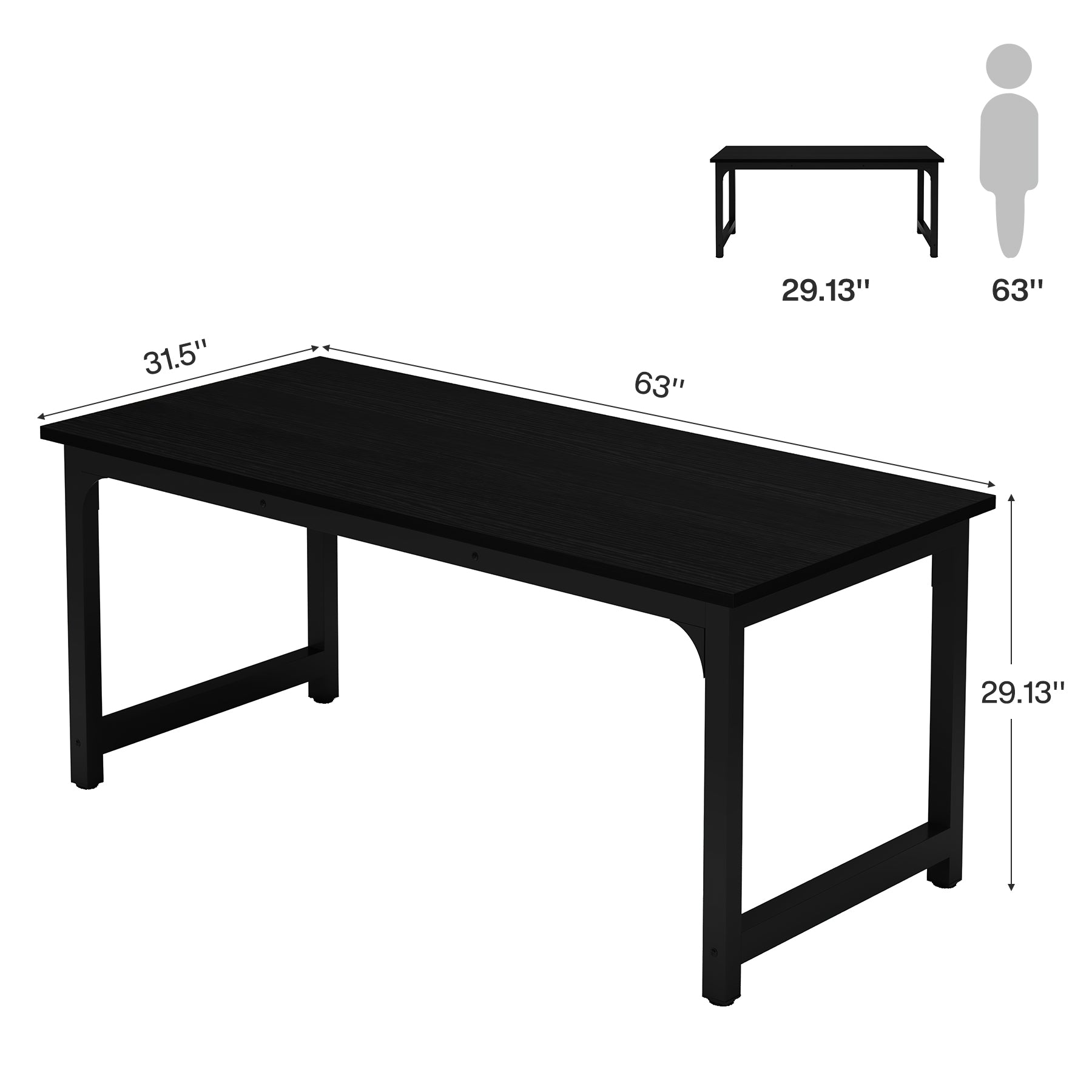 63 x 31.5 Inch Modern Large Desk, Office Writing Workstation in Rustic and Black