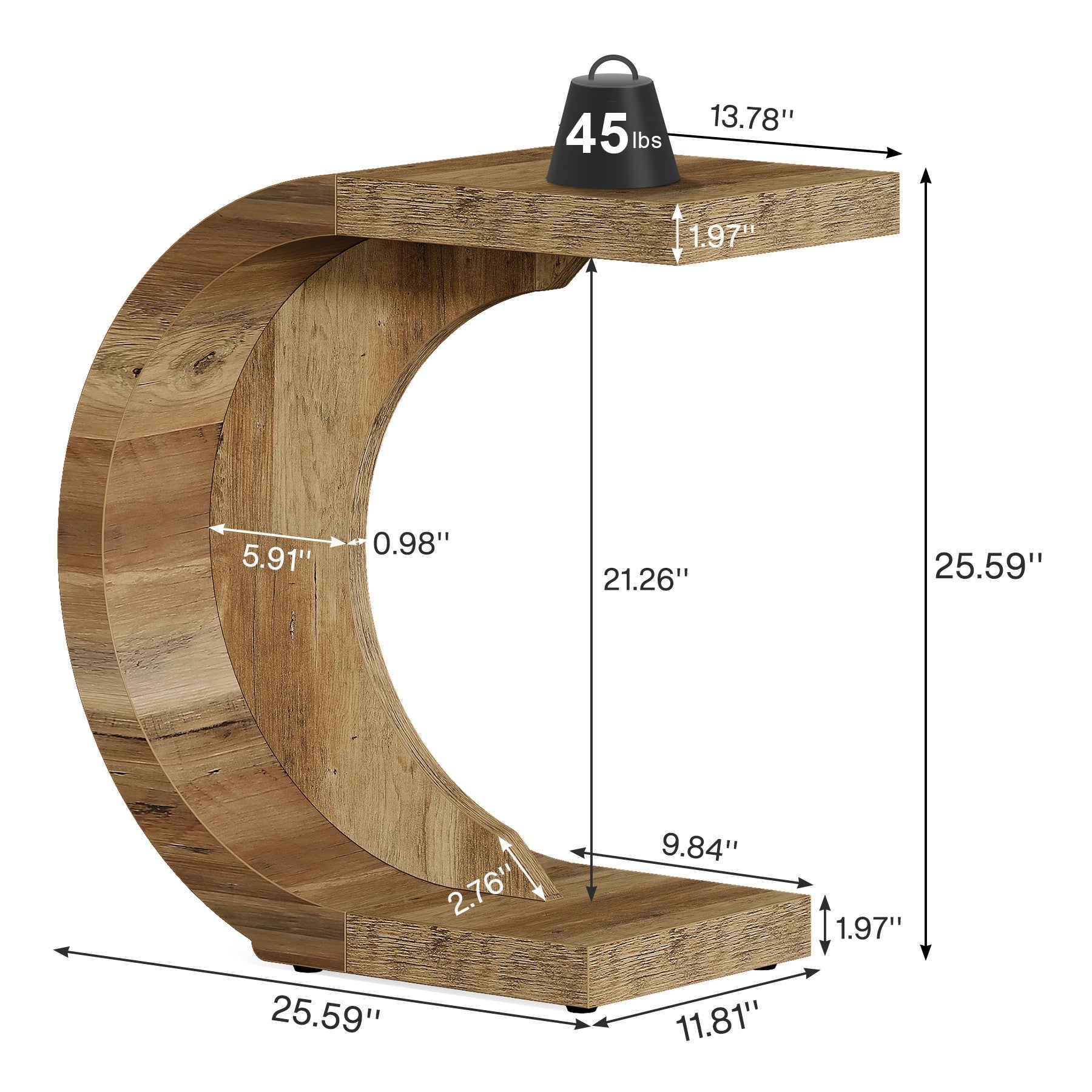 Modern C-Shape Side Table, Space-Saving End Table