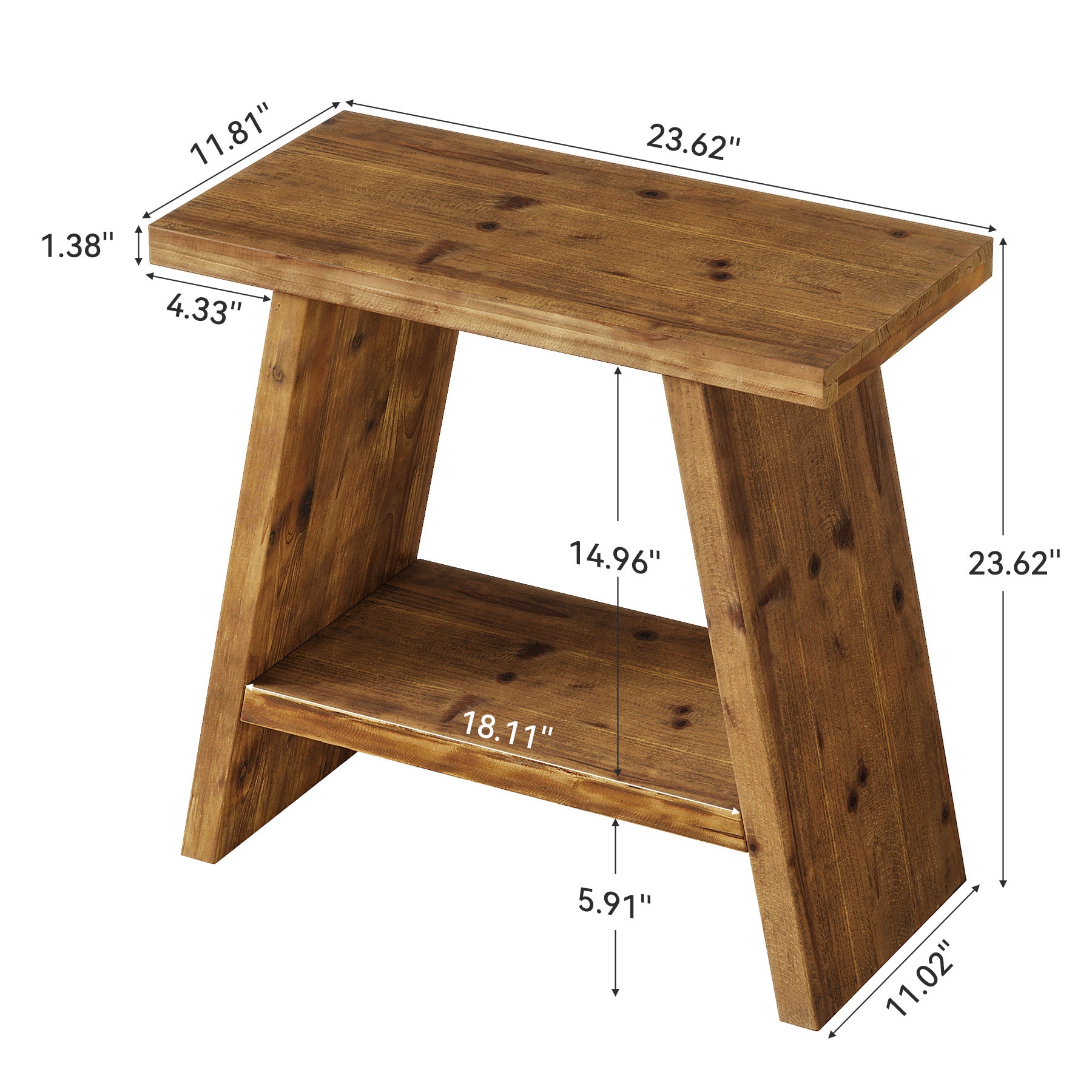 Tribesigns 23.62" Solid Wood End Table, 2-Tier Nightstand for Living Room and Bedroom