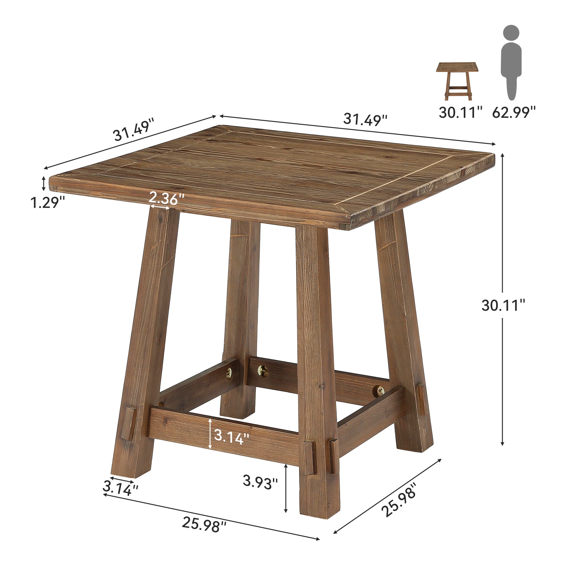 Tribesigns 31.49-Inch Solid Wood Square Dining Table for 4, Farmhouse Kitchen Table for Small Spaces