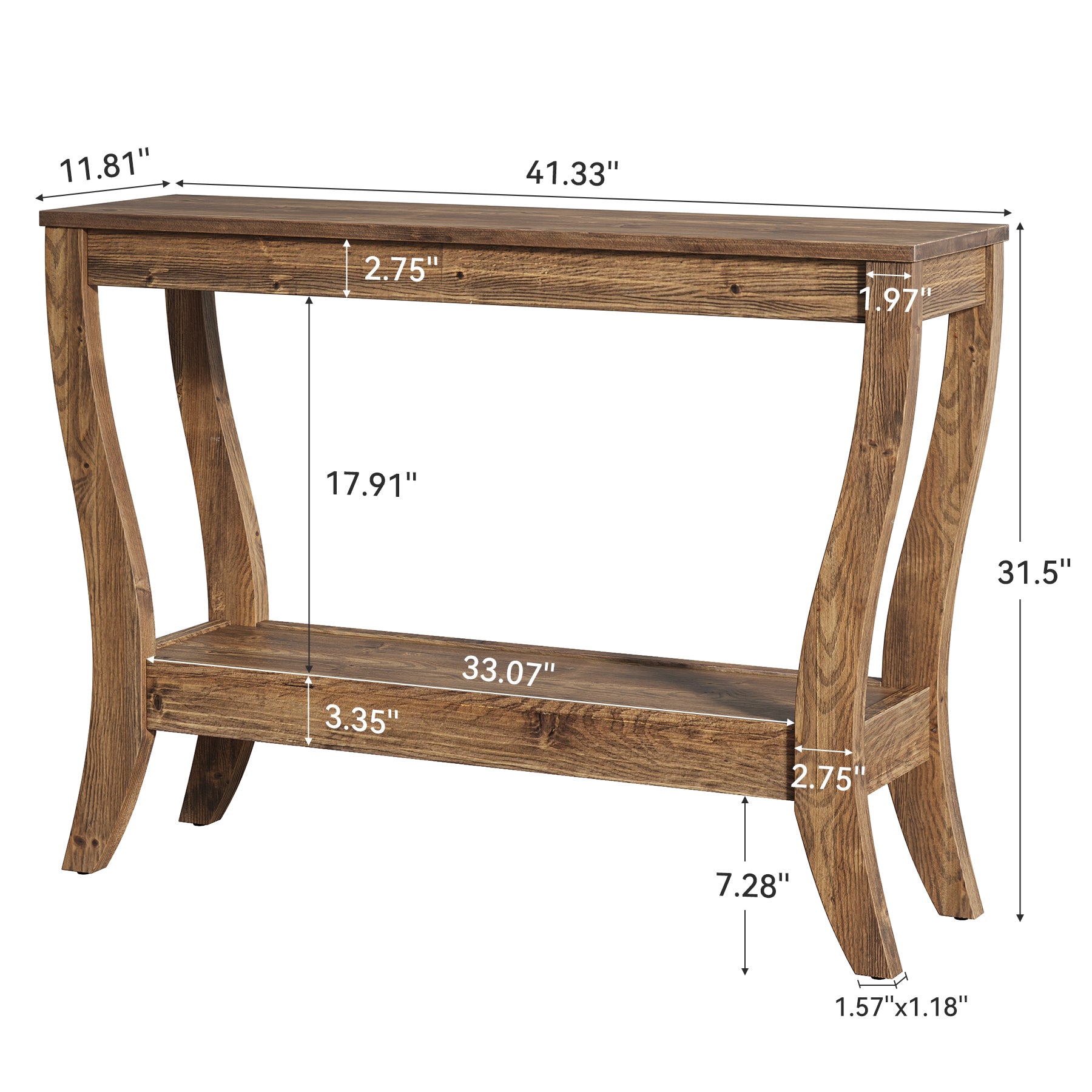 41.3-Inch Solid Wood Console Table with Storage Shelf, Farmhouse 2-Tier Entryway and Sofa Table for Living Room and Hallway