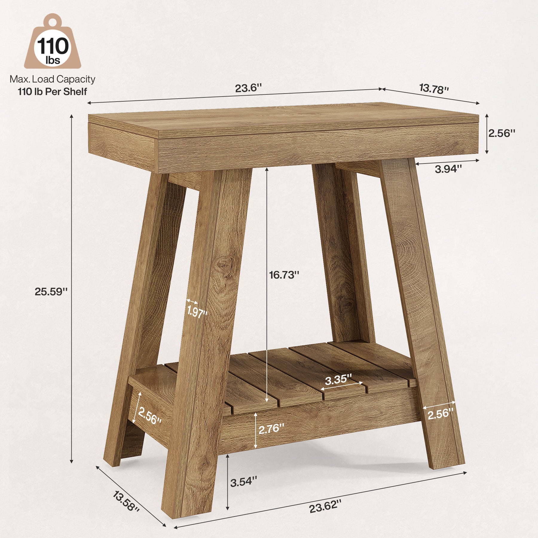 Tribesigns 23.6 Inch 2-Tier End Table with Trapezoidal Base, Farmhouse Side Table for Small Spaces