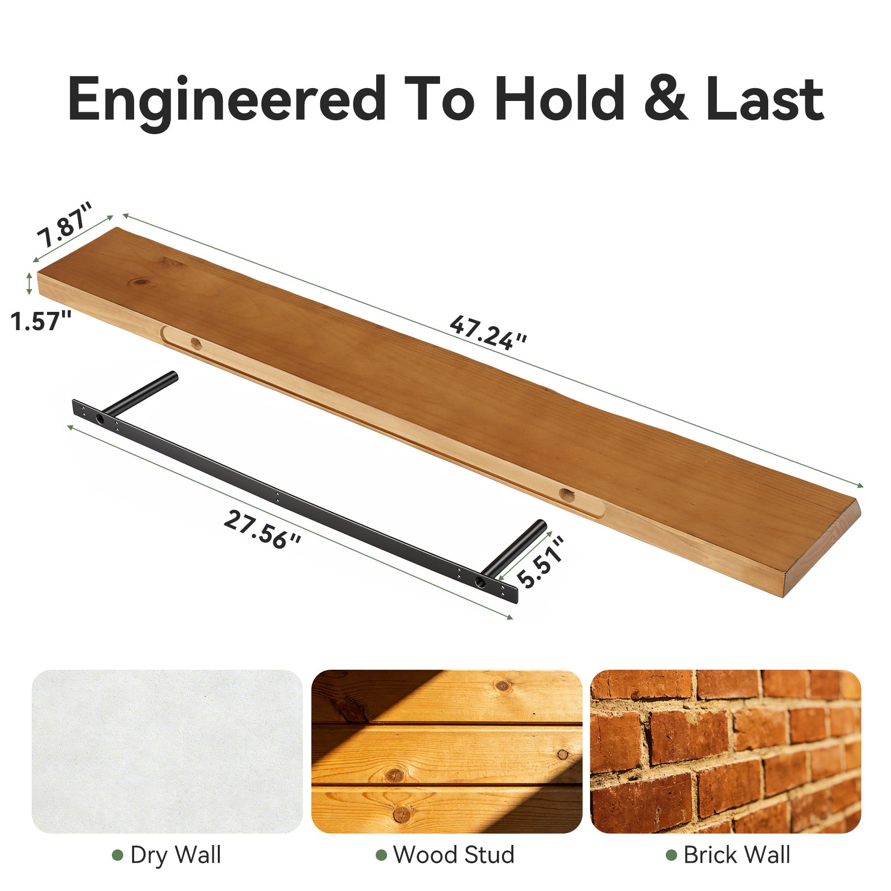Tribesigns 47.24" Solid Wood Floating Shelves Set of 3 with Live Edge Design, Wall Decor Storage