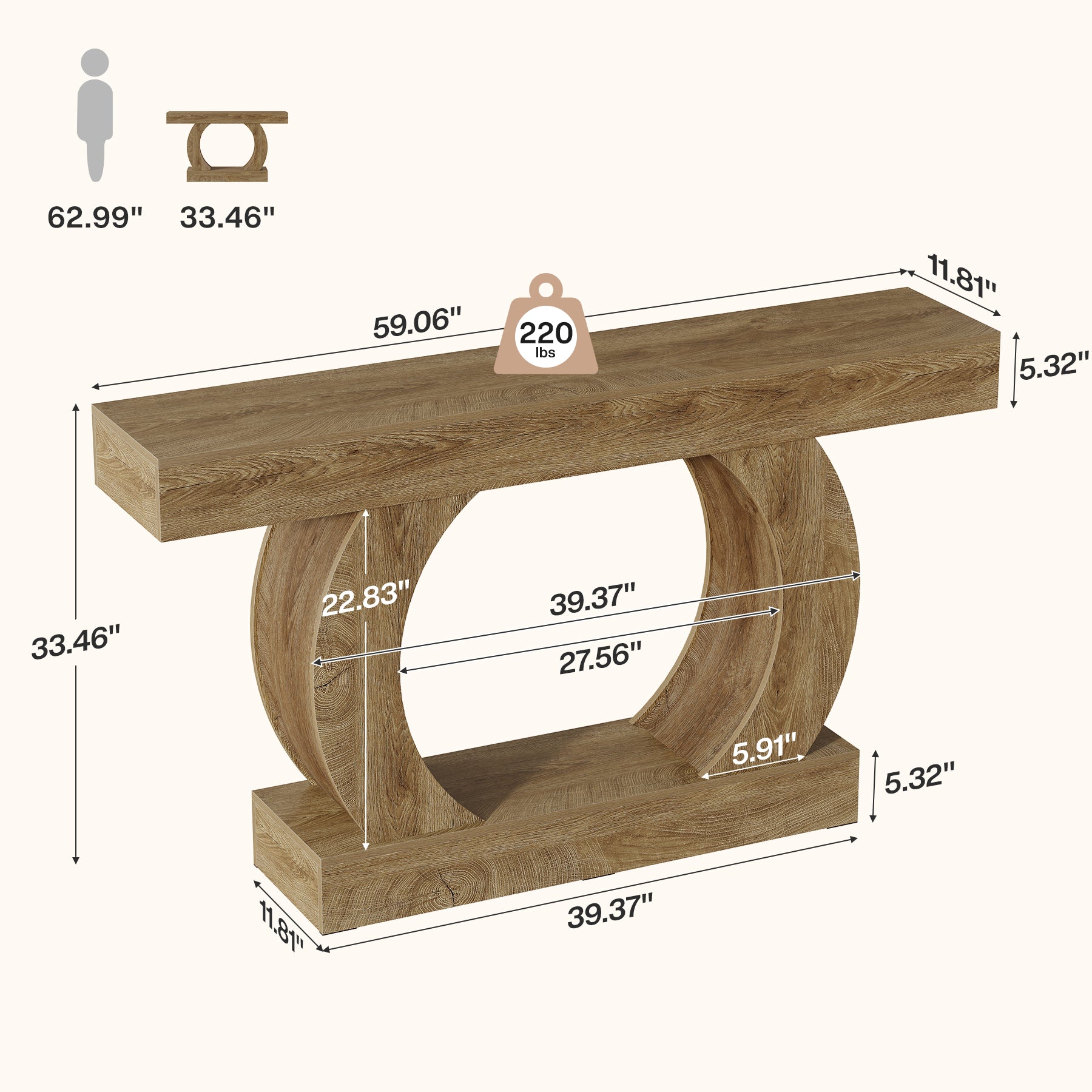Tribesigns 59-Inch Farmhouse Console Table with Circular Open Base, 2-Tier Slim Entryway Table for Living Room and Hallway