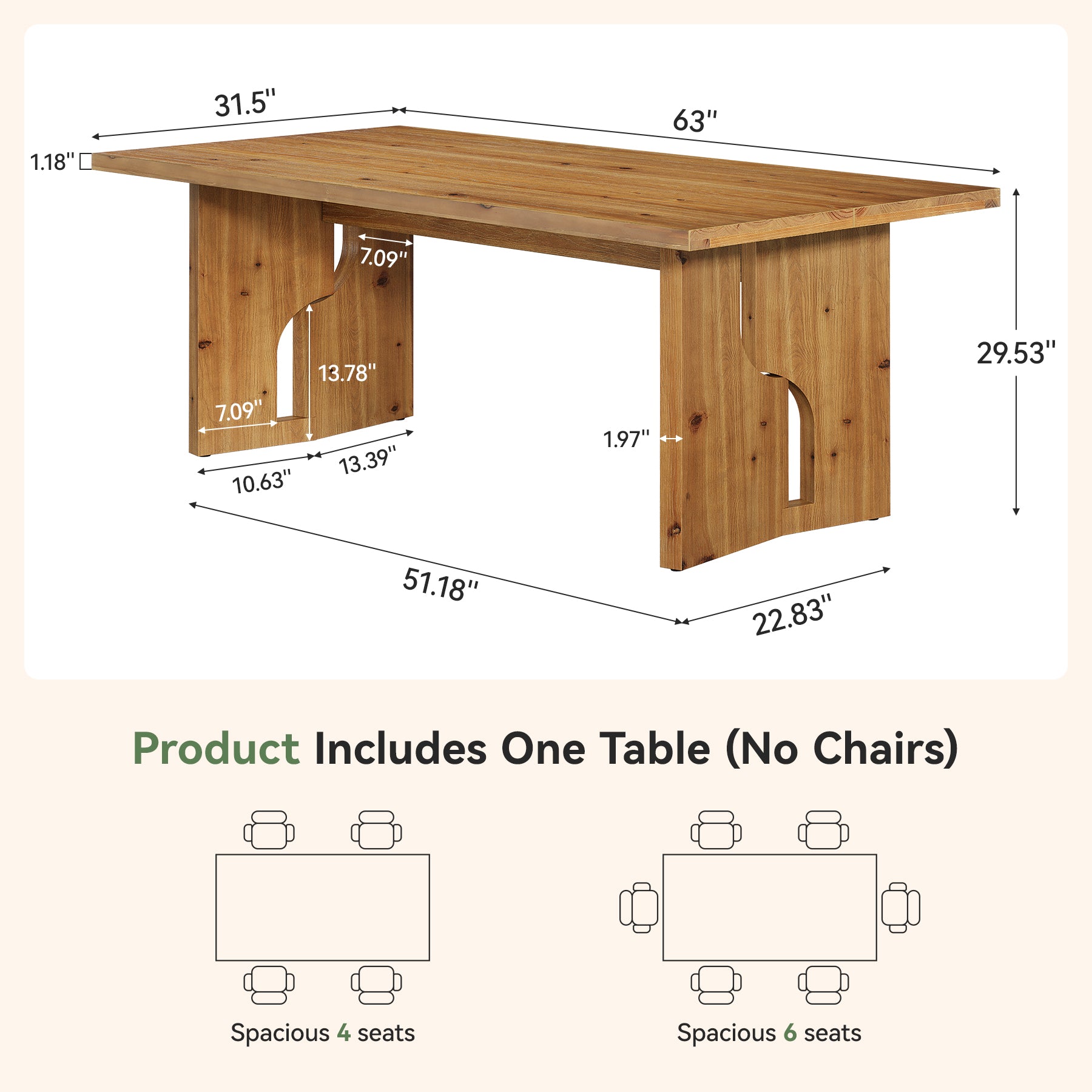 Tribesigns 63-Inch Solid Wood Executive Desk with Cutout Bases, Large Office Desk for Home Office