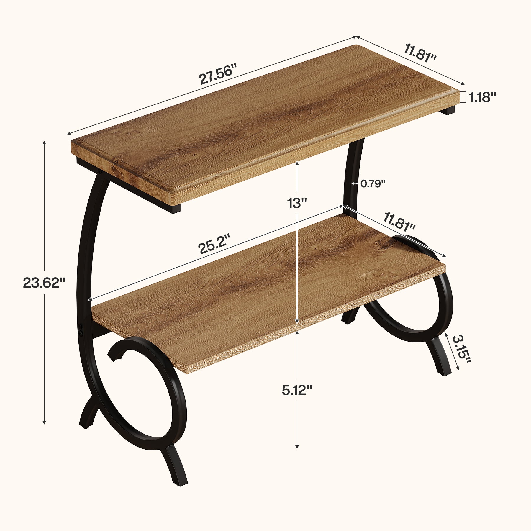 Tribesigns 23.6-Inch Tall 2-Tier End Table, Narrow Couch Side Table with J-Shaped Metal Legs