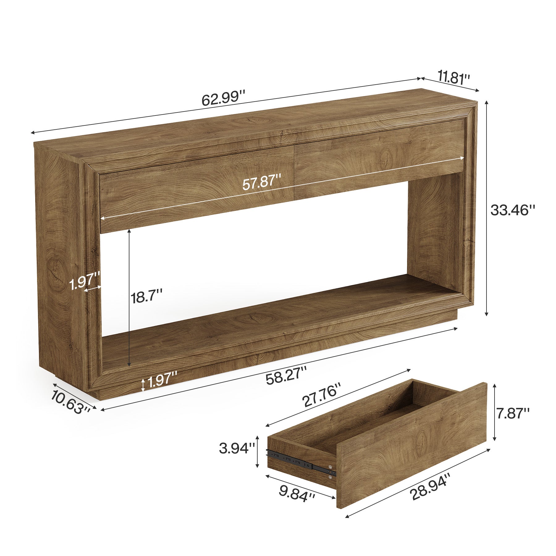Tribesigns 63-Inch Console Table with 2 Drawers, Farmhouse Entryway Table with Storage for Hallway
