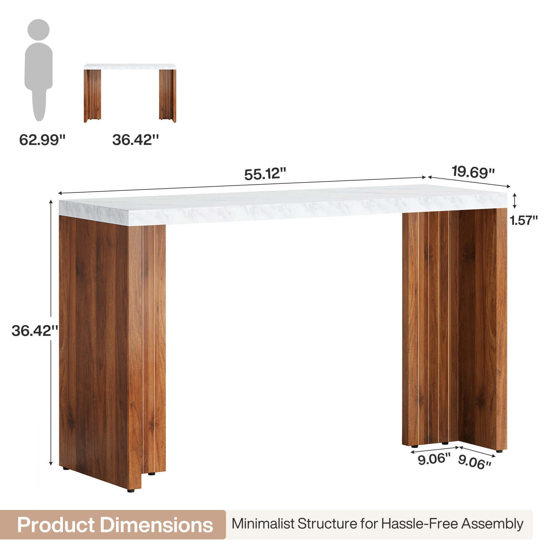 Tribesigns 55.12-Inch Bar Table with Faux Marble Top, Counter Height Pub Table for Kitchen