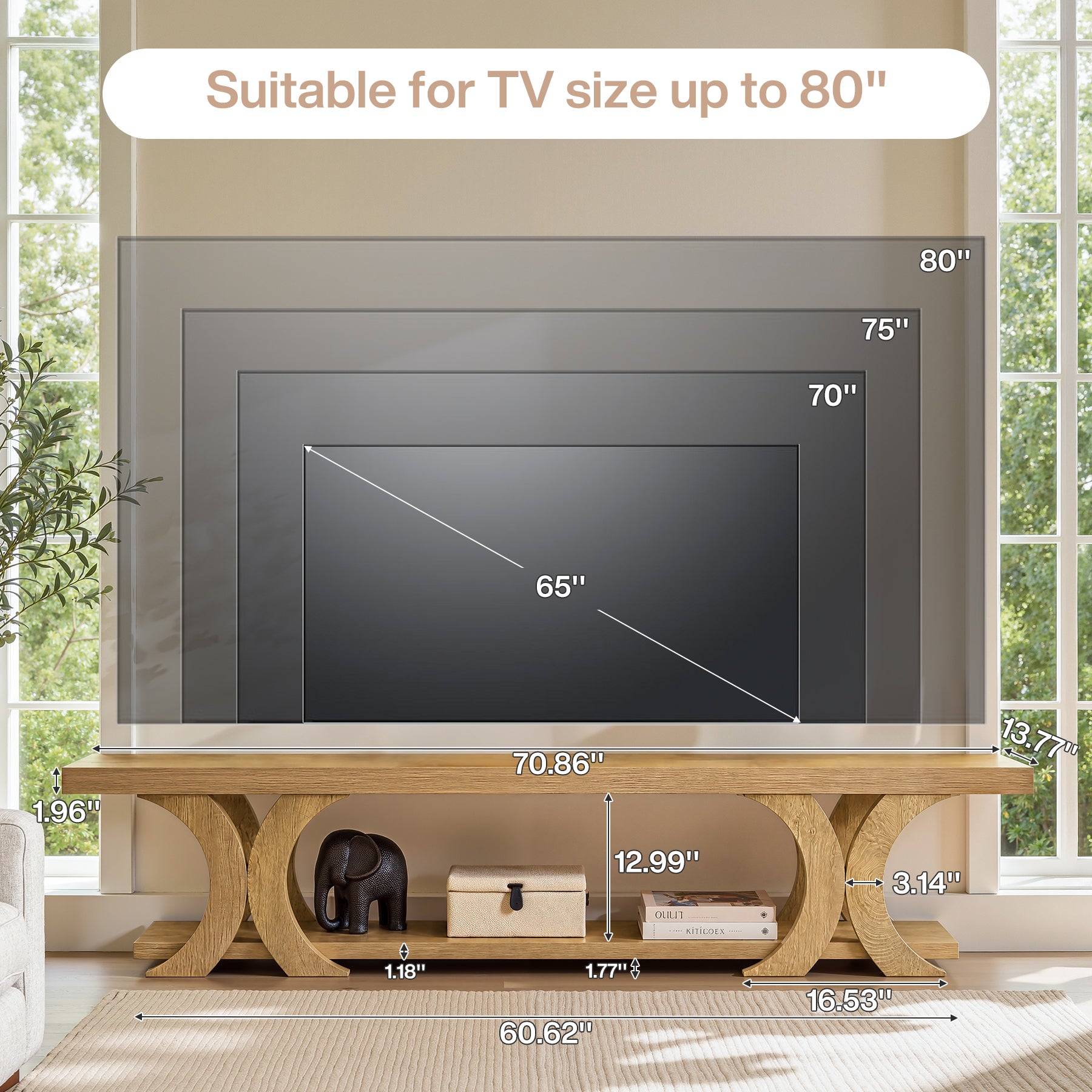 Tribesigns 70.87-Inch Extra Long TV Stand with Open Shelf, Farmhouse Media Console for Living Room