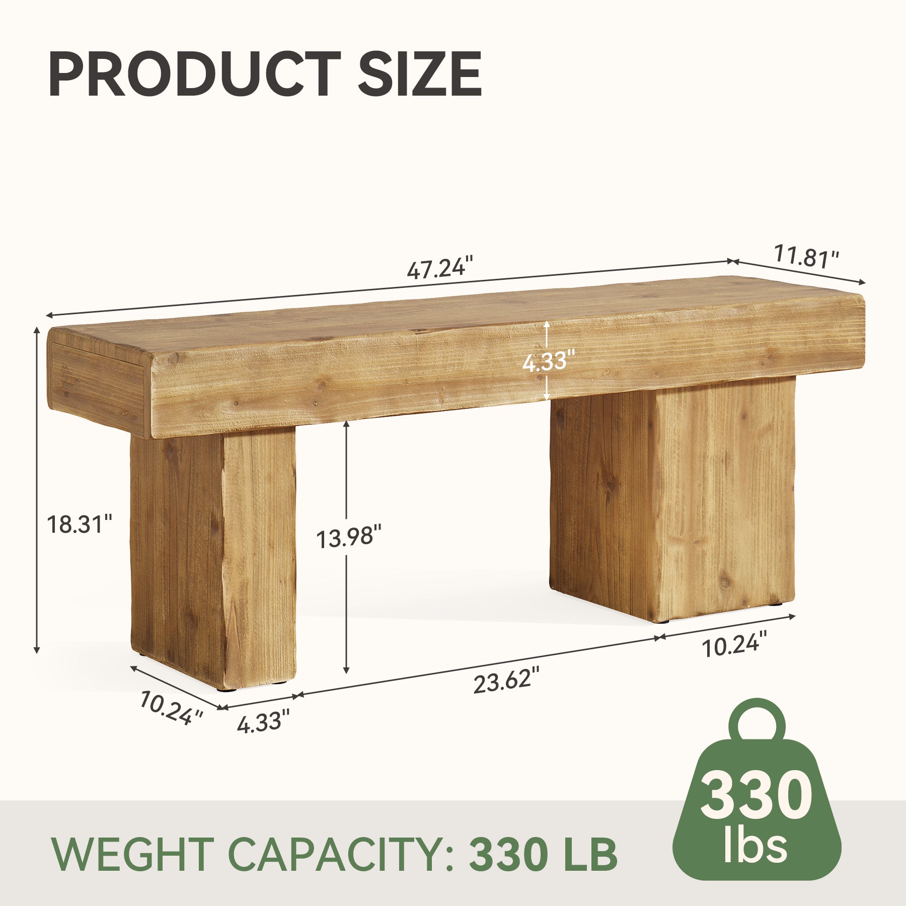 Tribesigns 47-Inch Solid Wood Entryway Bench, Thick Seat Bench for Hallway