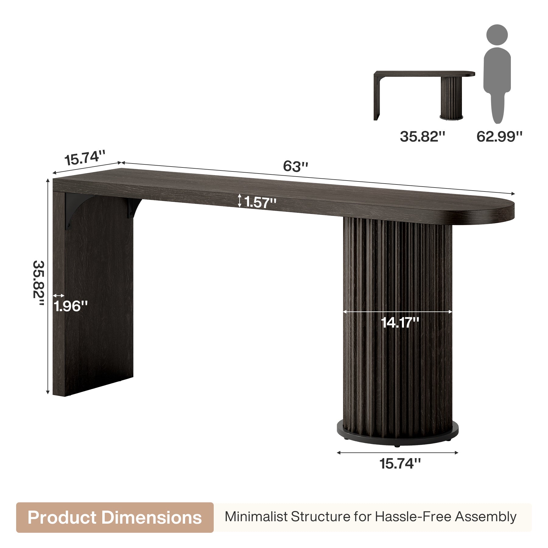 Tribesigns 63-Inch Modern Counter Height Bar Table with Fluted Round Base, Narrow High Top Table for Kitchen and Bistro