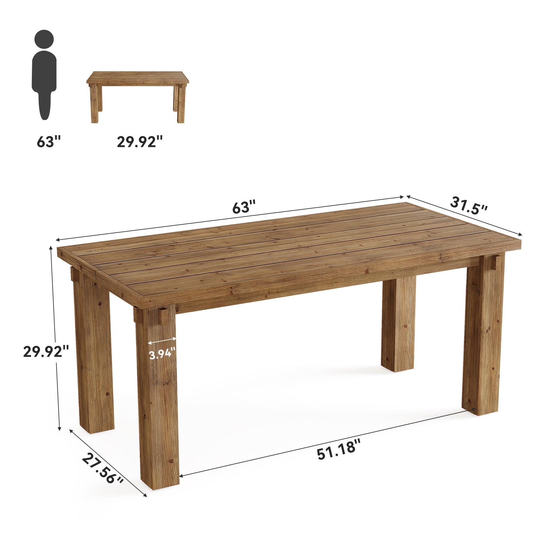 63-Inch Solid Wood Executive Desk with Thick Top, Farmhouse Computer Desk for Home Office